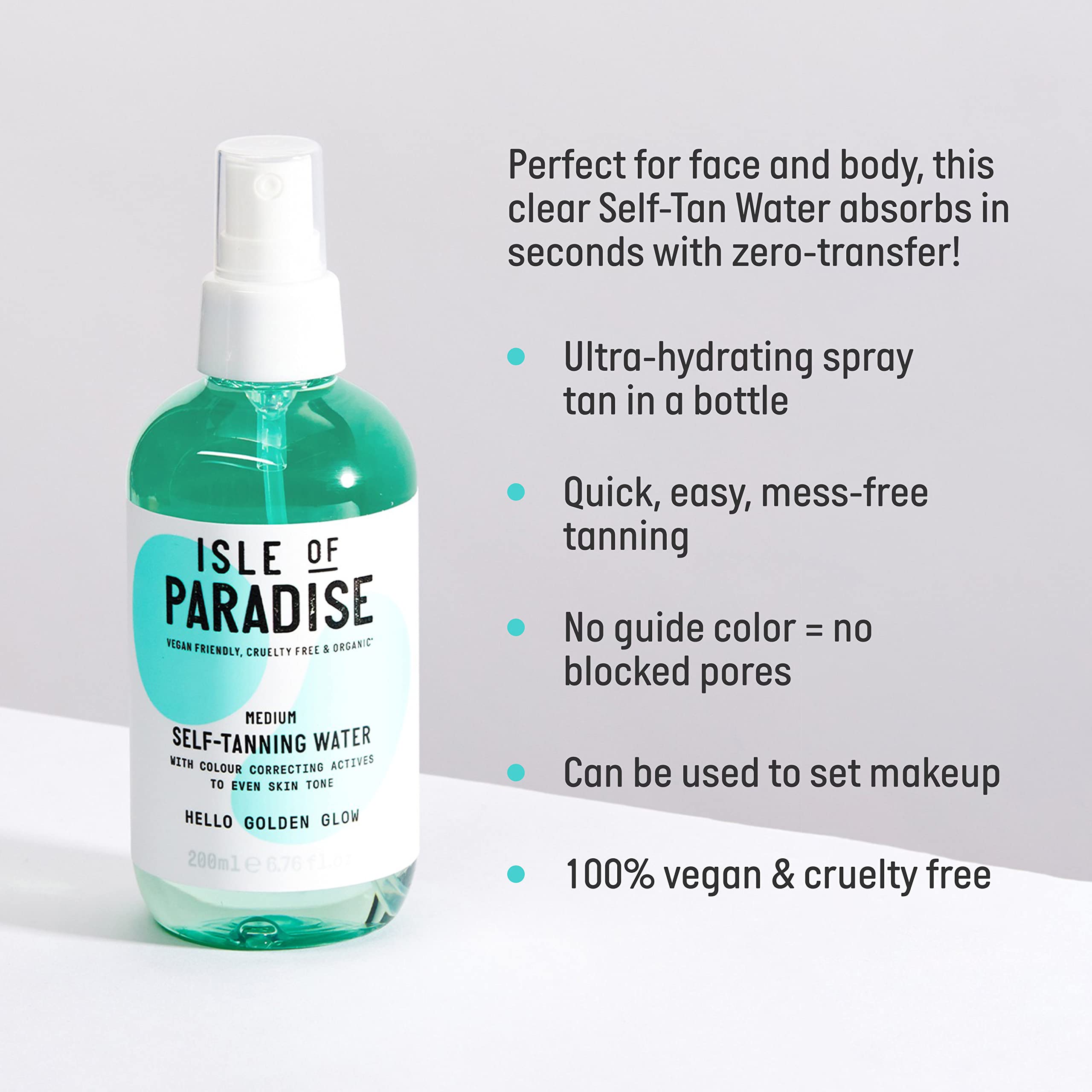 Isle of Paradise Self Tan Water Medium (200 ml) Hydrating Self Tanning Water Natural Ingredients & Vegan