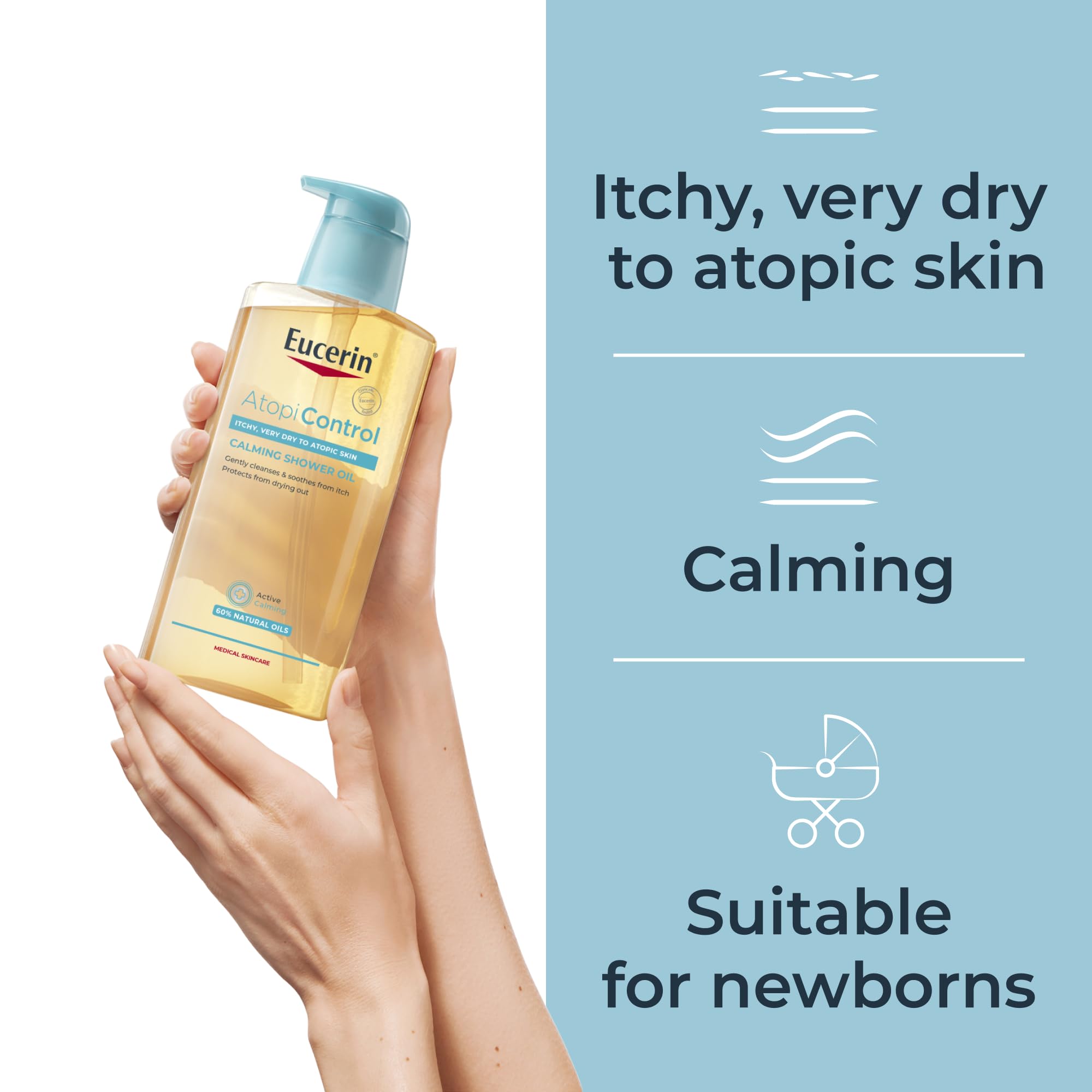 Eucerin AtoControl Bath & Shower Oil 400ml, Soap-Free and Fragrance-Free Body Cleansing Oil, Enriched with Omega-3 and Omega-6, Soothes and Protects Atopic Skin