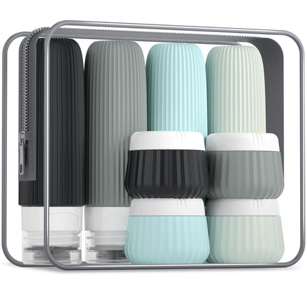 Gemice Travel Bottles - 8pcs TSA Approved Silicone Squeezable Toiletries Containers, 90ml, Clear Bag, Leak Proof