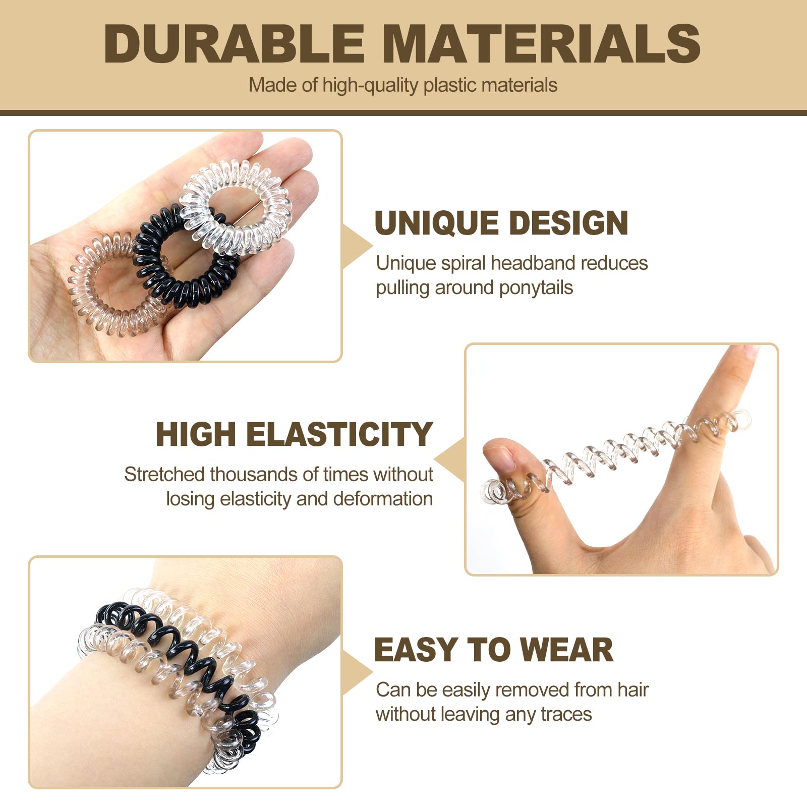 Sularpek Spiral Hair Ties, 12 Pcs Set, Waterproof Plastic Hair Coil Bands, Multi-Color Hair Elastic Bands for Women Girls
