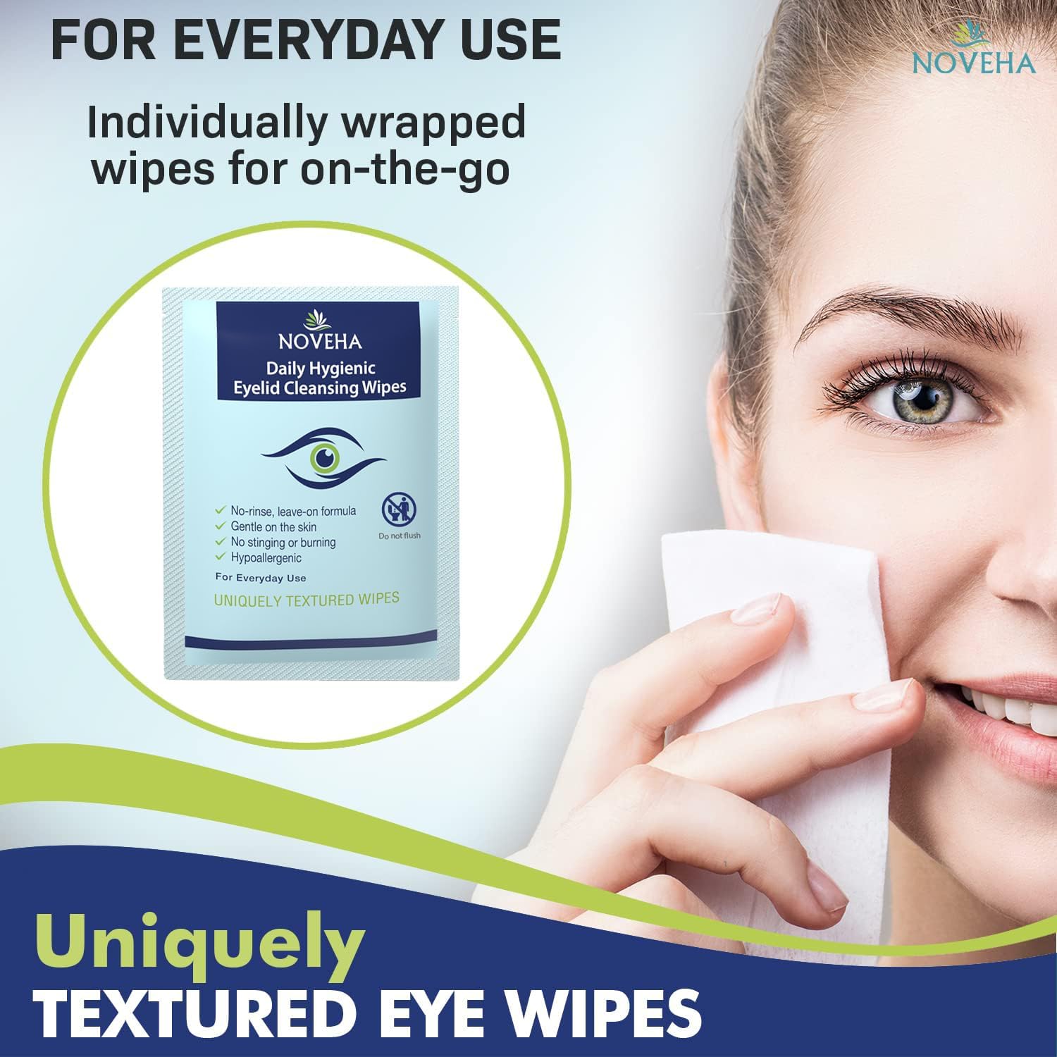 Daily Hygienic Eyelid & Lash Wipes | For Blepharitis & Itchy Eyes, Box Of 60 Individually Wrapped Eyelash Wipes, Natural Makeup Remover & Daily Cleanser