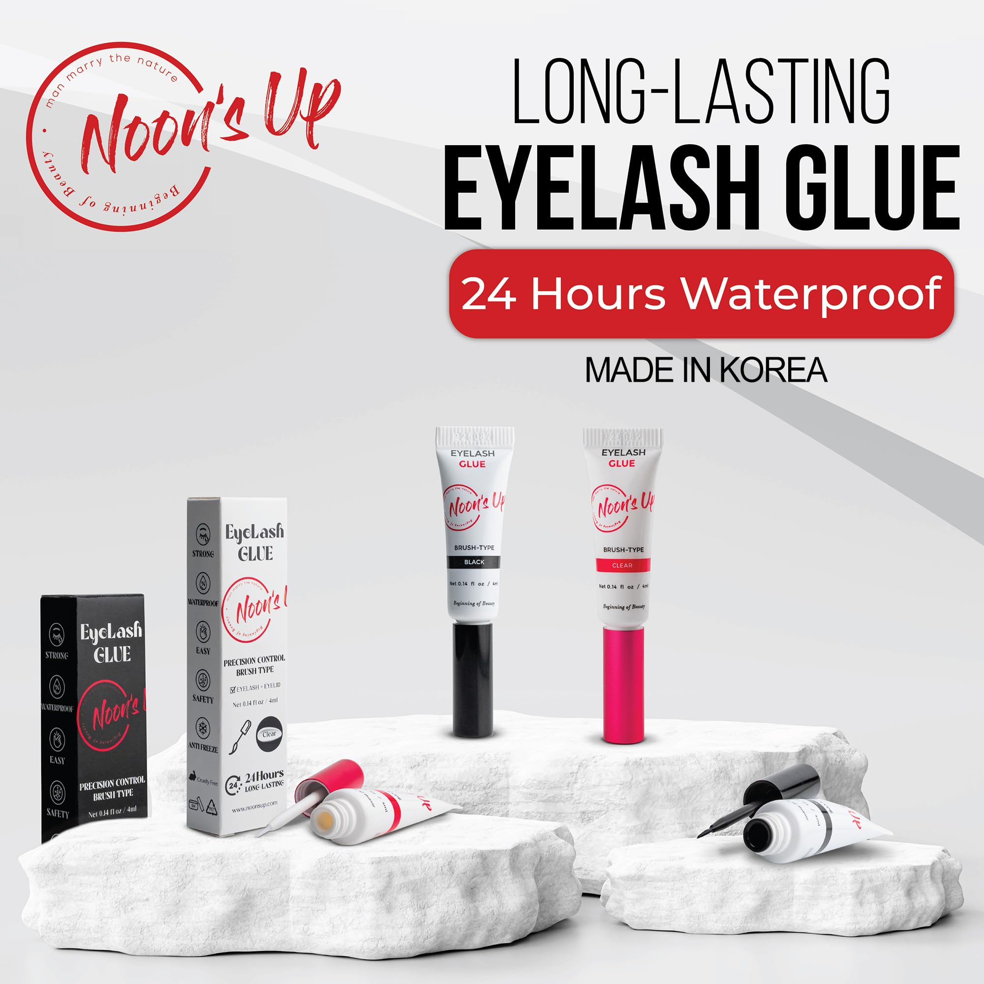 NOON'S UP Eyelash Glue (Clear) - Super Strong Hold Eyelash Adhesive | Waterproof Hypoallergenic Lash Glue for Sensitive Eyes | Blends Naturally (0.14 Fl. Oz.)
