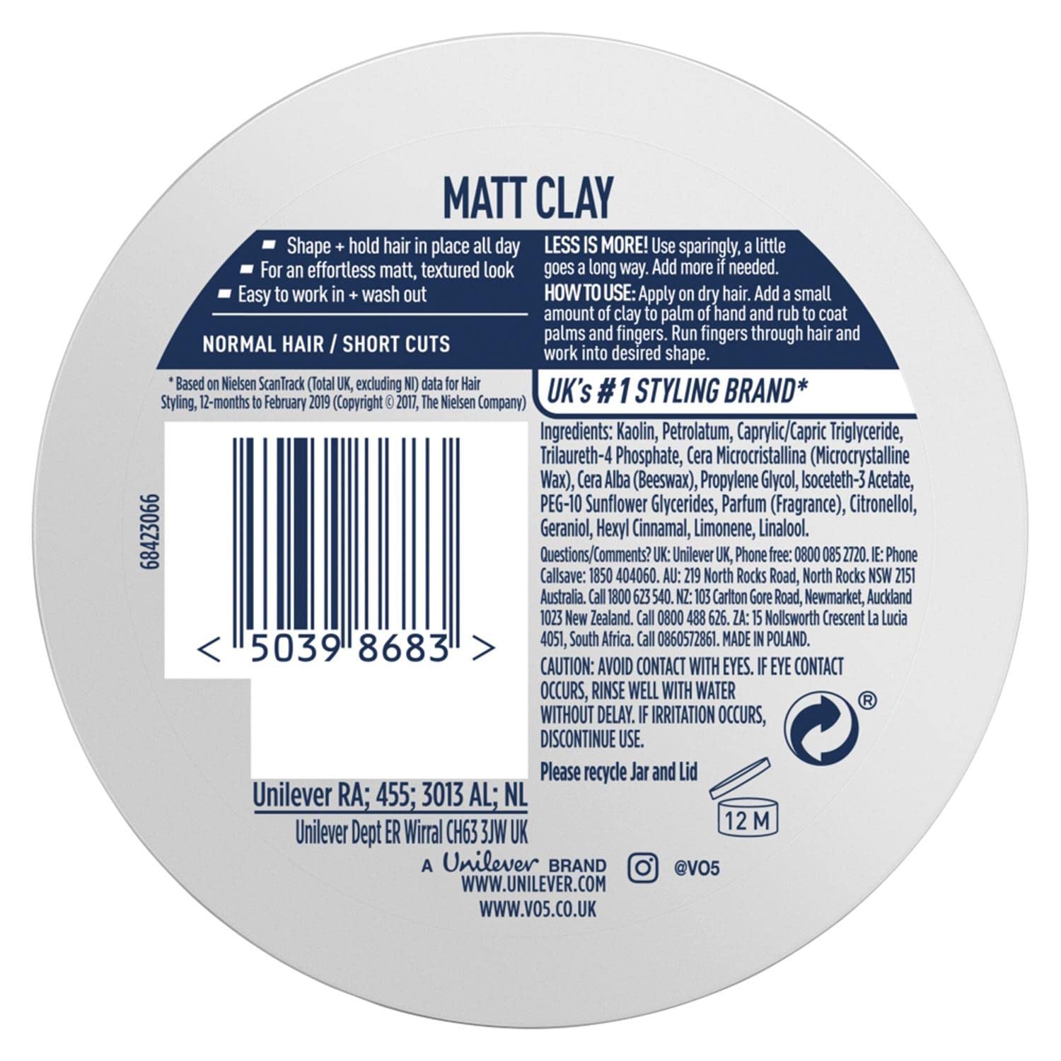 VO5 Extreme Style Matt Clay Extra Hold For Sculpted Texture And Choppy Matt Finish All Day Hold, 75 ml (Pack Of 4)