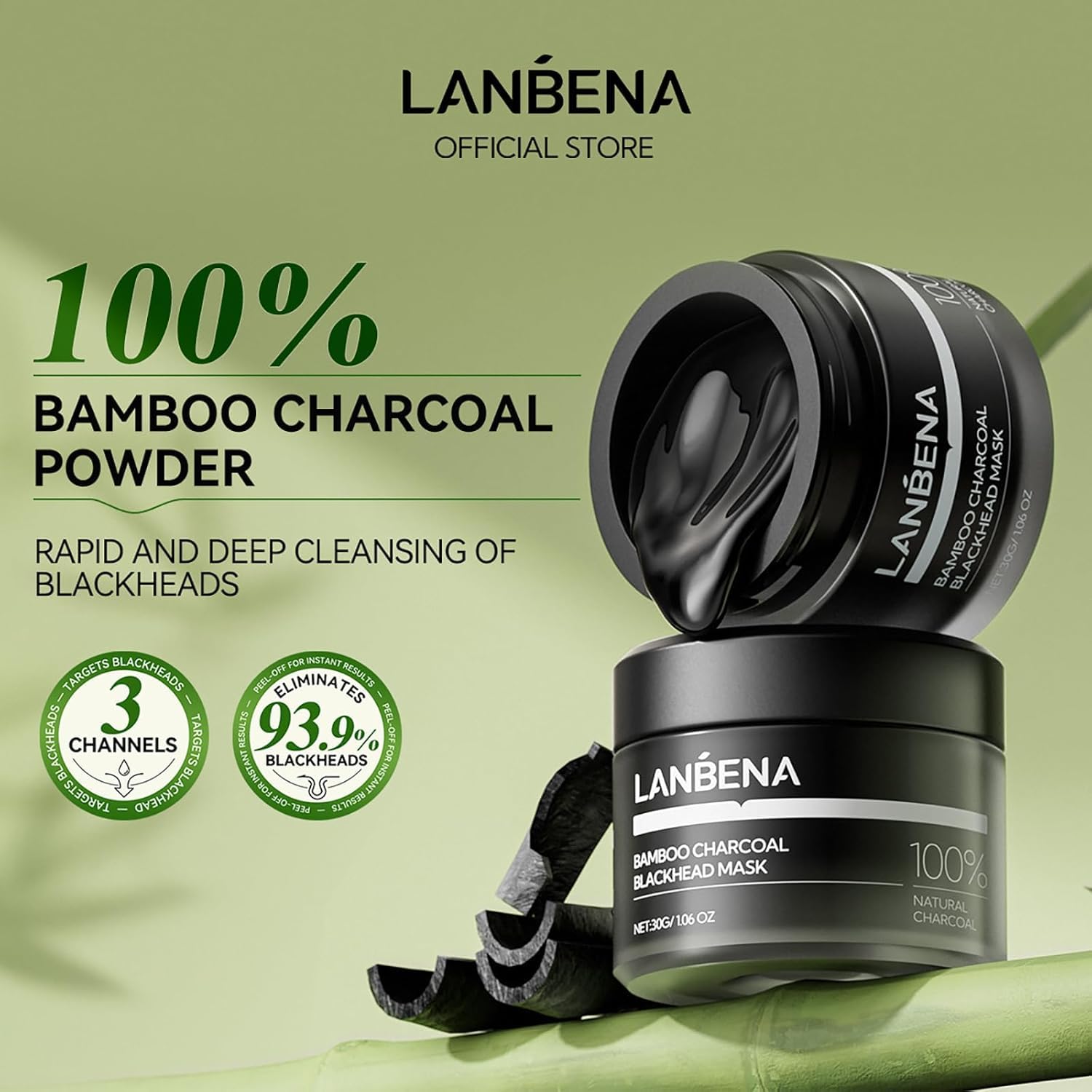 LANBENA Bamboo Charcoal Pore Strips(30g/1.06 Oz), 60 pcs Nose Strip with Blackhead Remover, Black HeadRemover for Face, Blackhead Re mover Kit, NoseStrips forBlackheads