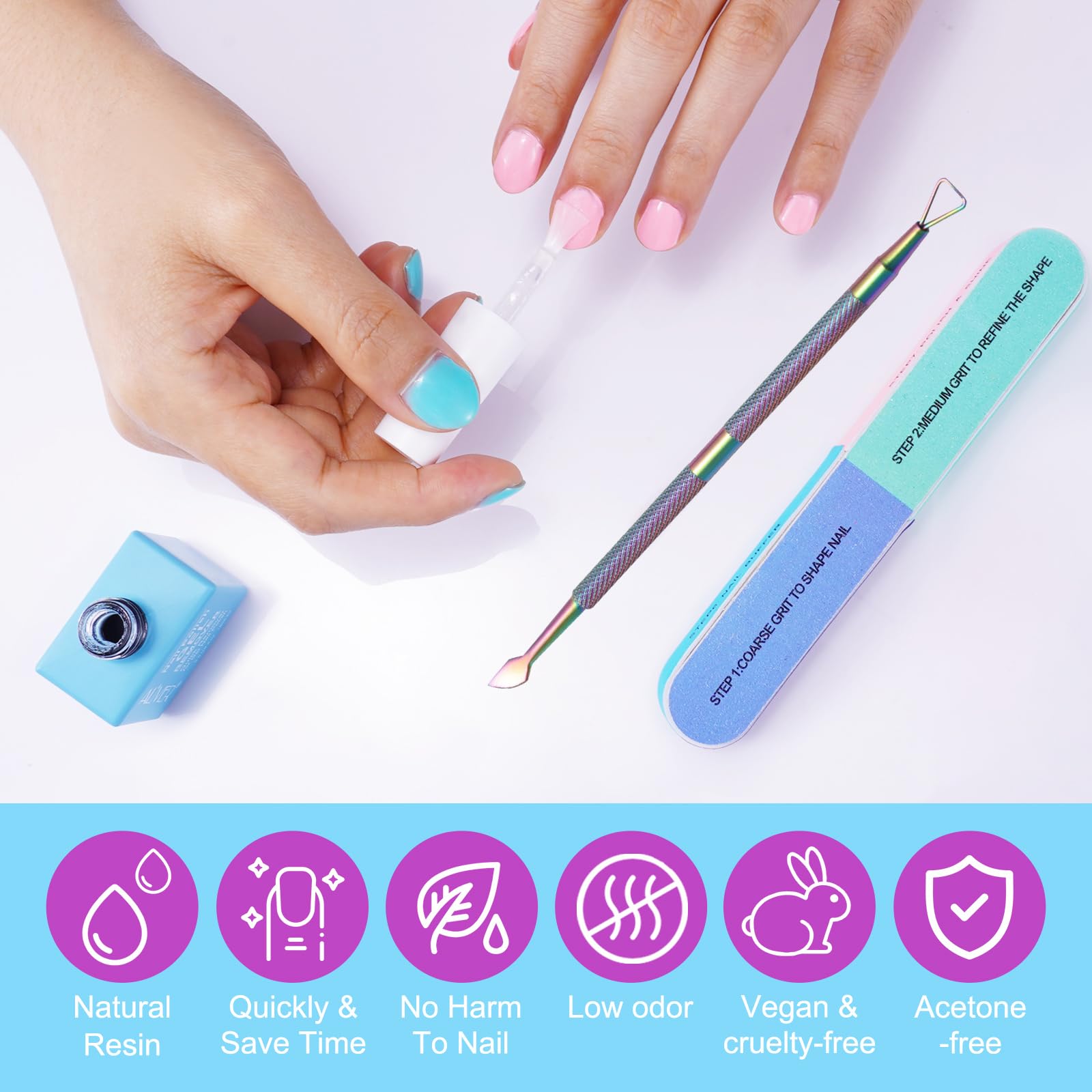 Gel Nail Polish Remover Kit, Gel Polish Remover with Nail Polish Peeler Scraper and Nail File Buffer, Easily Removes Gel Polish in 2-5 Minute