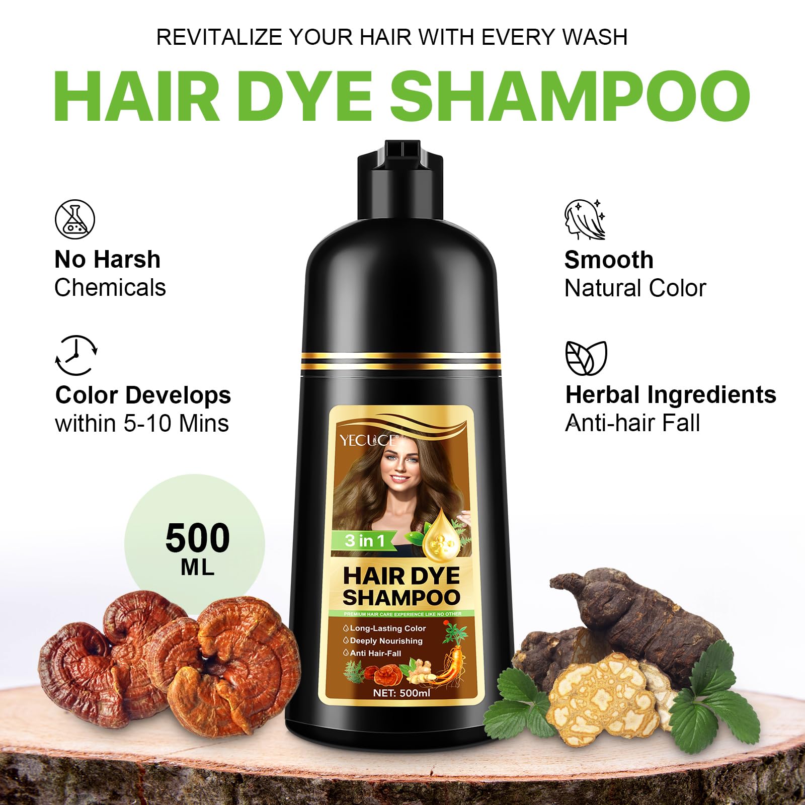 3-in-1 Herbal Hair Dye Shampoo, Herbal Dye Shampoo Deeply Nourishing, Coffee Hair Color Solution for Women & Men