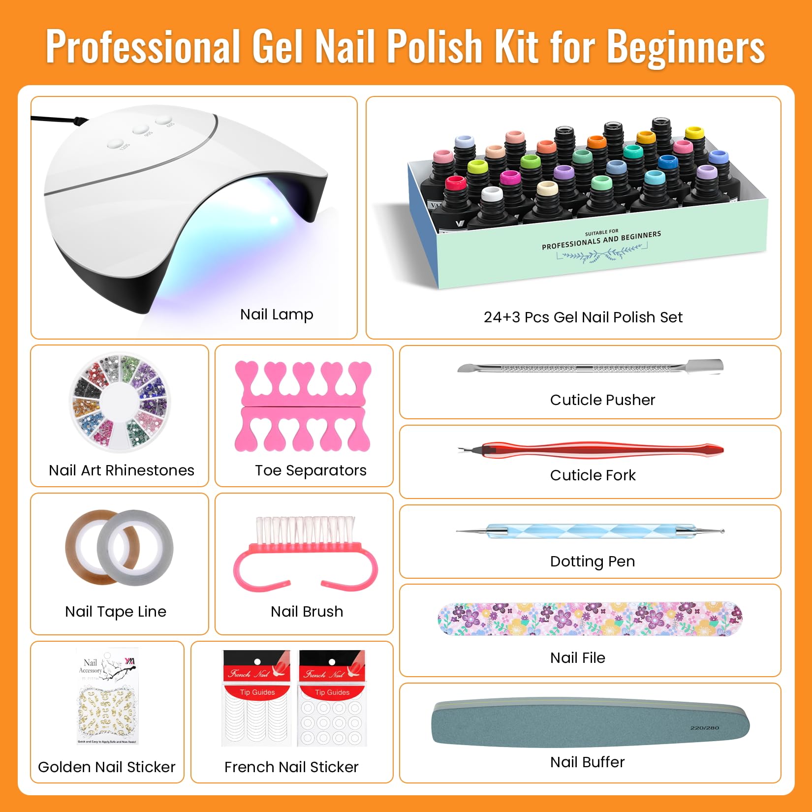 VANREESA Gel Nail Polish Set with Lamp Starter Kit 24 Colours Gel Nail Kit Nude Pink Green Spring Summer Colours Gels Polish Set with Manicure Tools for Beginners DIY at Home Gifts for Women
