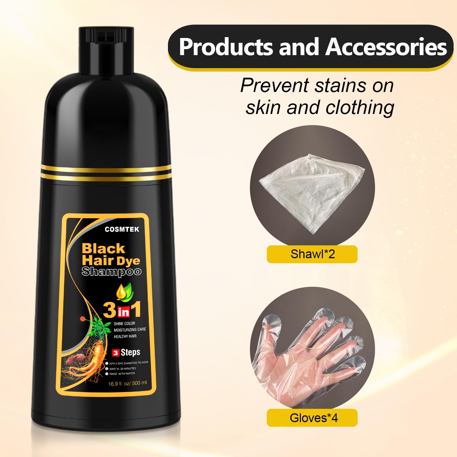 Black Hair Dye Shampoo for Men&Women, Colour Shampoo for Gray Hair,Semi-Permanent Herbal Hair Dye 3-in-1, 500ml