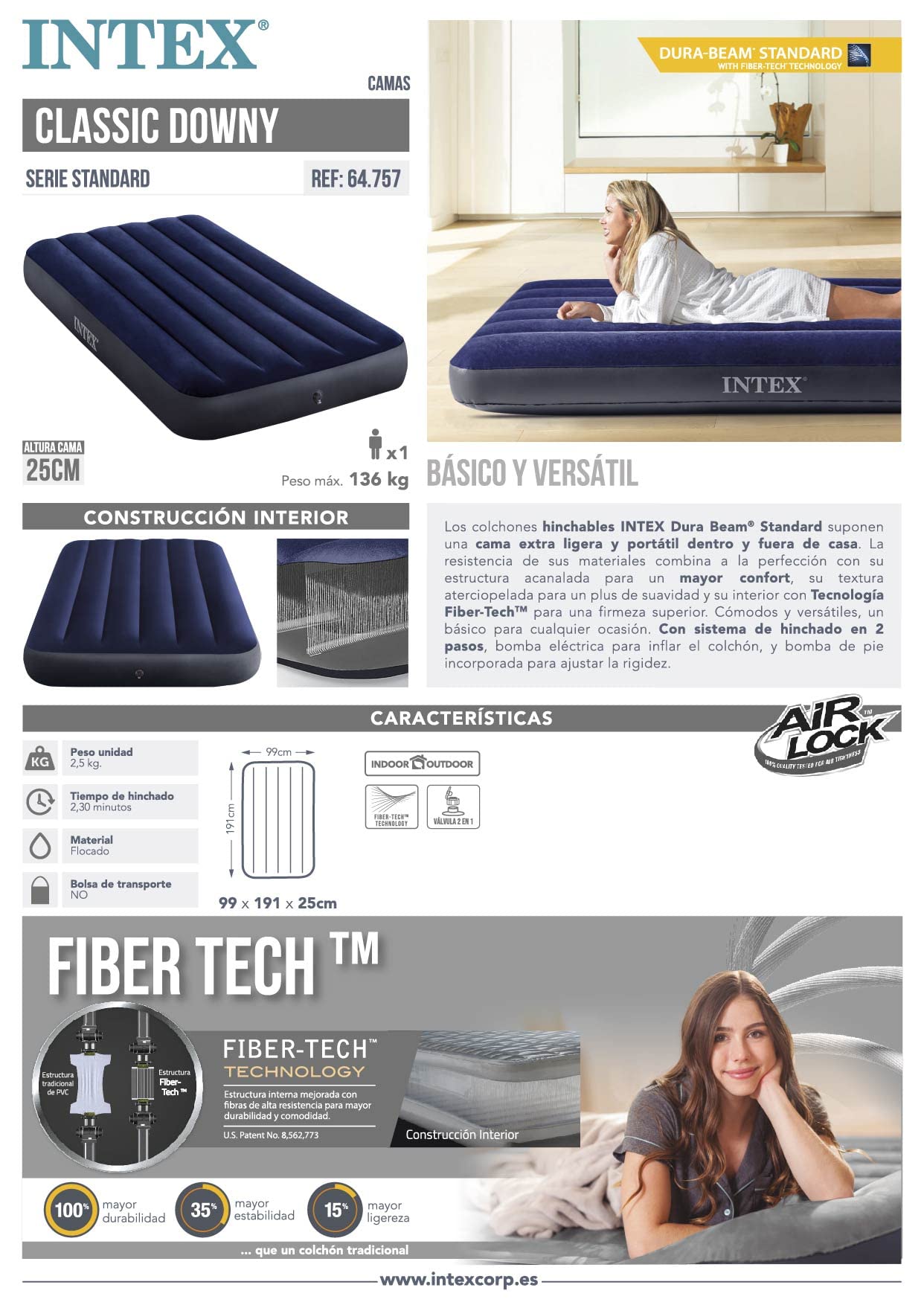 Intex Dura-beam Standard Classic Downy Inflatable Mattress One Size
