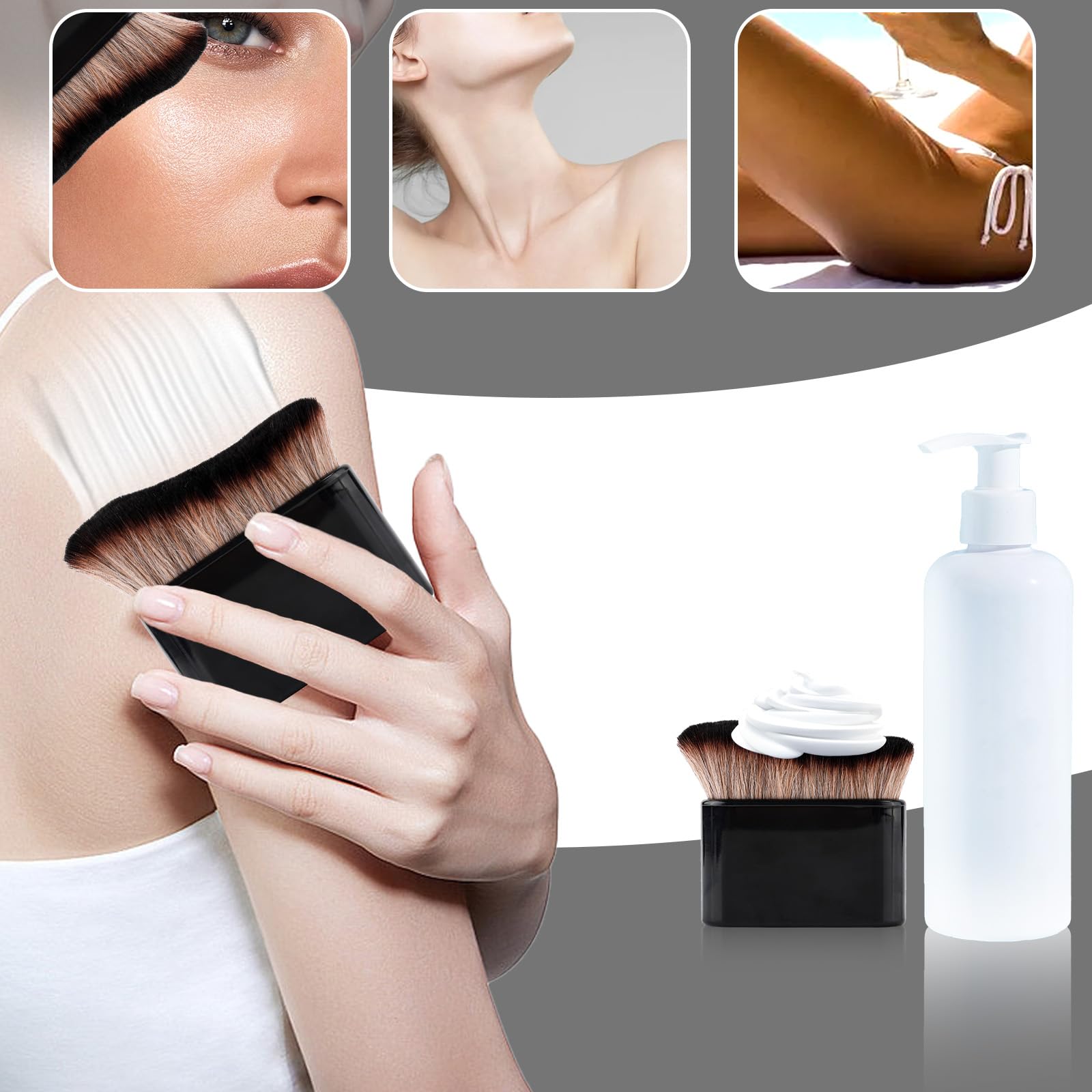 Self Tanning Brush, Self Tan Brush Self Tanner Applicator Blend Brush Foundation Makeup Brushes Spray Tan Blending Brush Beauty Brush Bronzer Body Brush for Face Leg(Black-Brown)