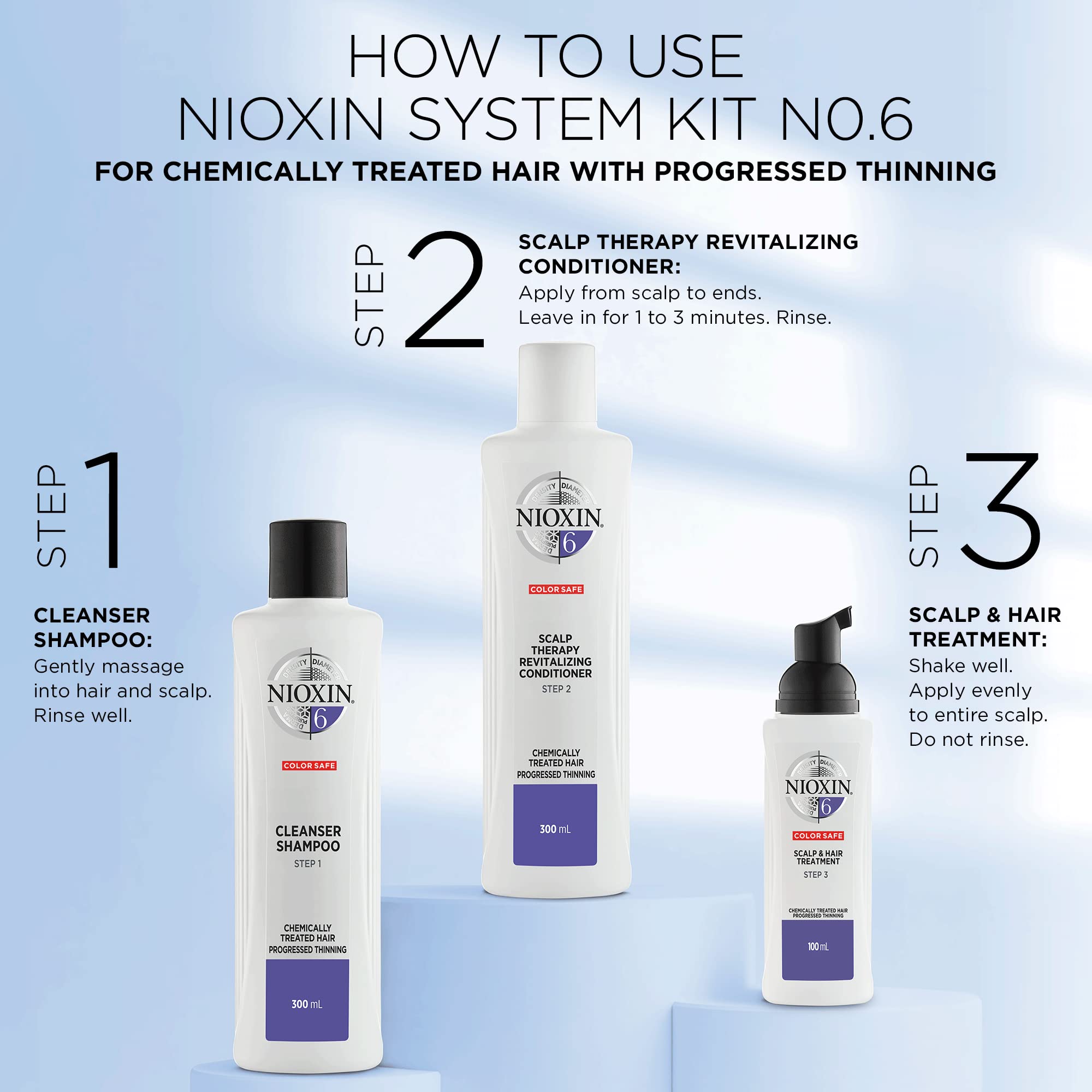 Nioxin 3-Part System, System 6 Chemically Treated Hair with Progressed Thinning, Hair Thickening Treatment, Scalp Therapy, Shampoo 300ml