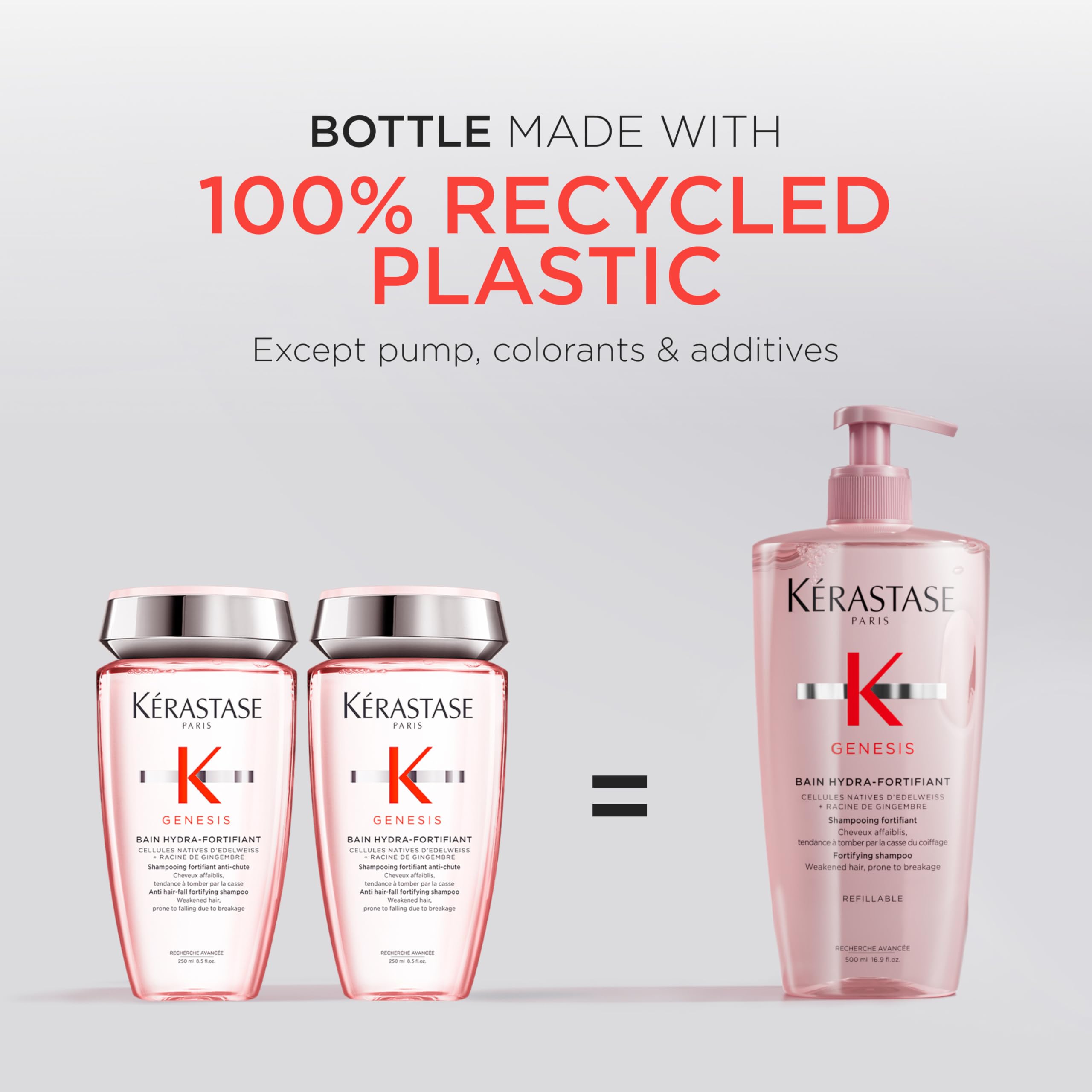 Kerastase Genesis Shampoo Hydra-Fortifiant Refillable Bottle - Fortifies & Reduces Breakage, Provides Immediate Hydration & Softness, For Weakened Hair, 13.5 Fl Oz