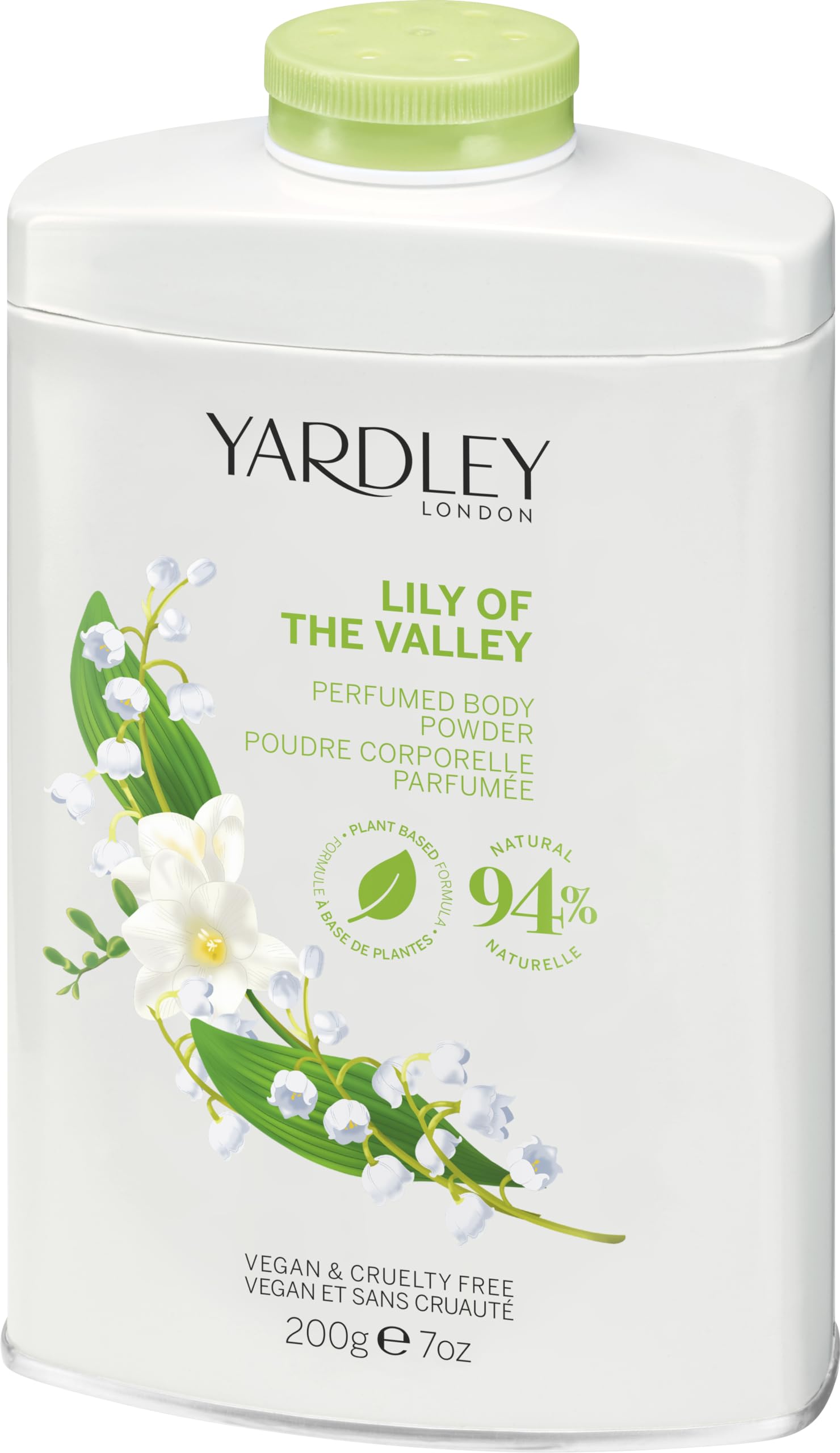 Yardley London lily of the valley perfumed body powder, talcum powder for women to help with odor control and chafing, lily of the valley dusting powder 200g
