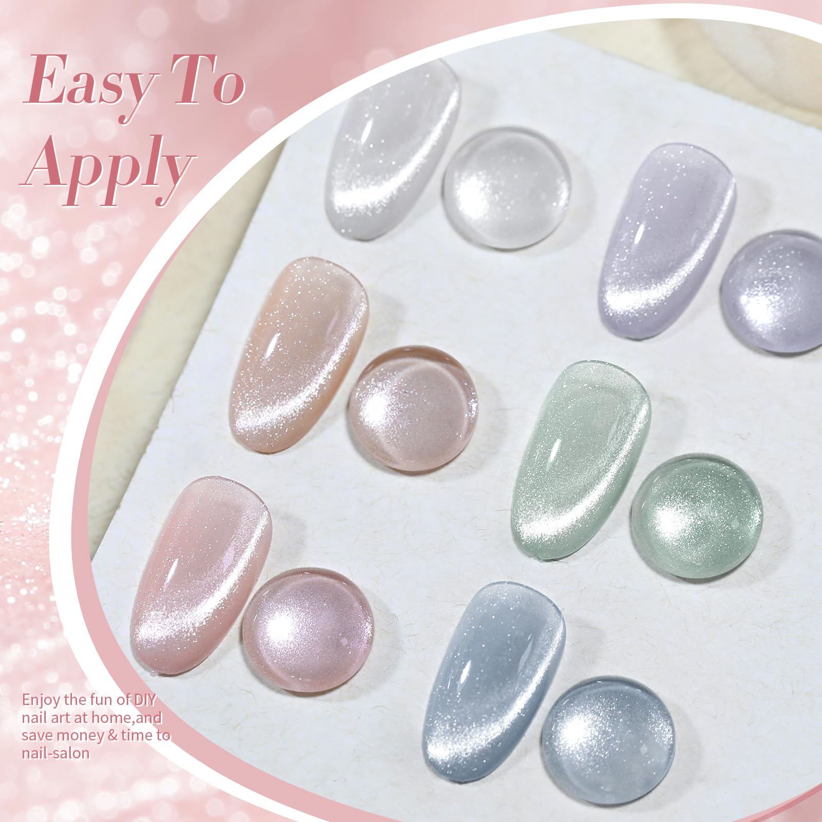 BORN PRETTY 6-Piece Magnetic Gel Nail Polish Set, Iridescent Glitter Gel, Cat Magnetic Eye Effect, Galaxy Series, Soak-Off, U V/LED Gel, Nail Art Salon DIY Home