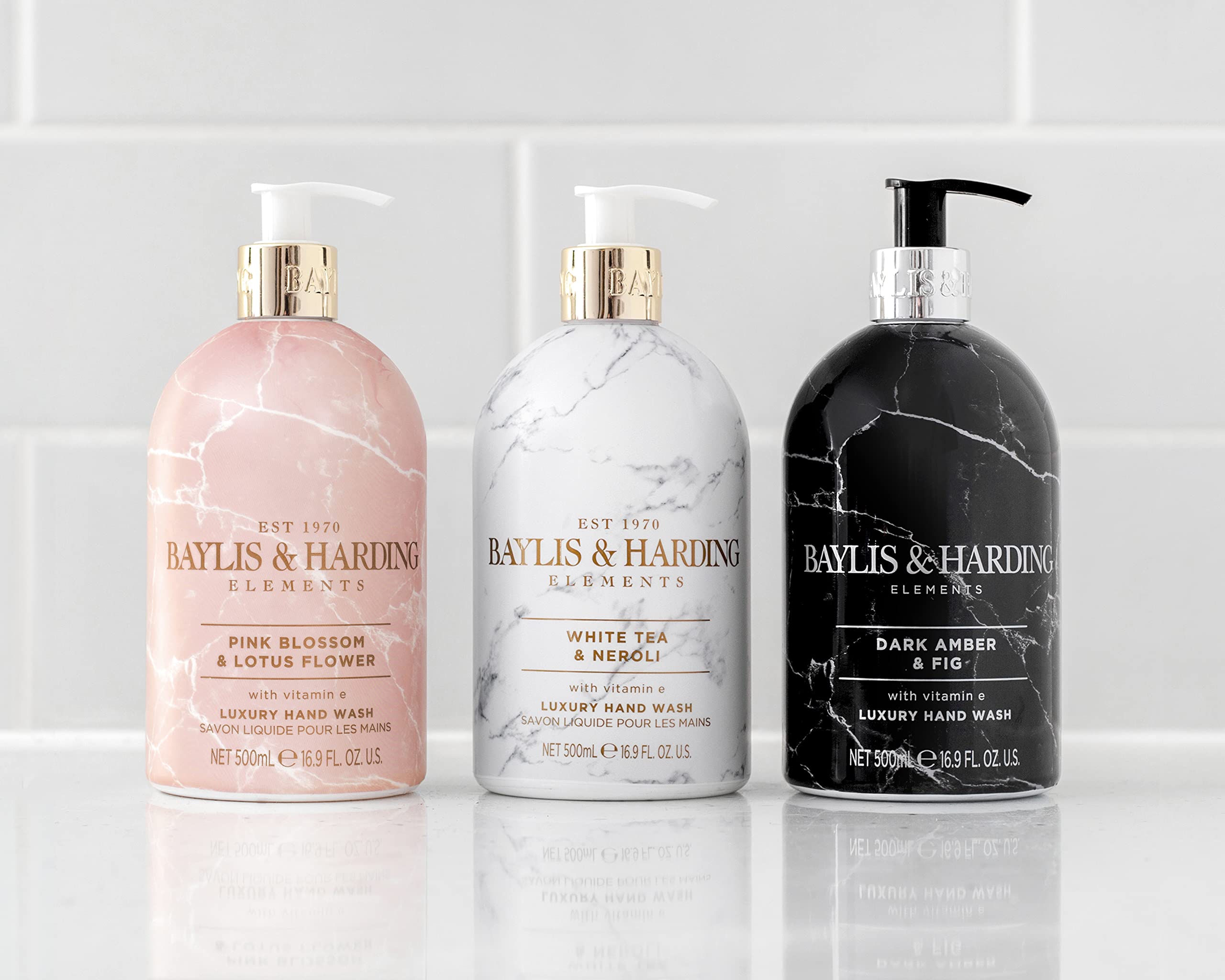 Baylis & Harding Liquid Hand Soap Wash with Dispenser, Elements, Dark Amber & Fig, 16.9oz/500ml (3-Pack)