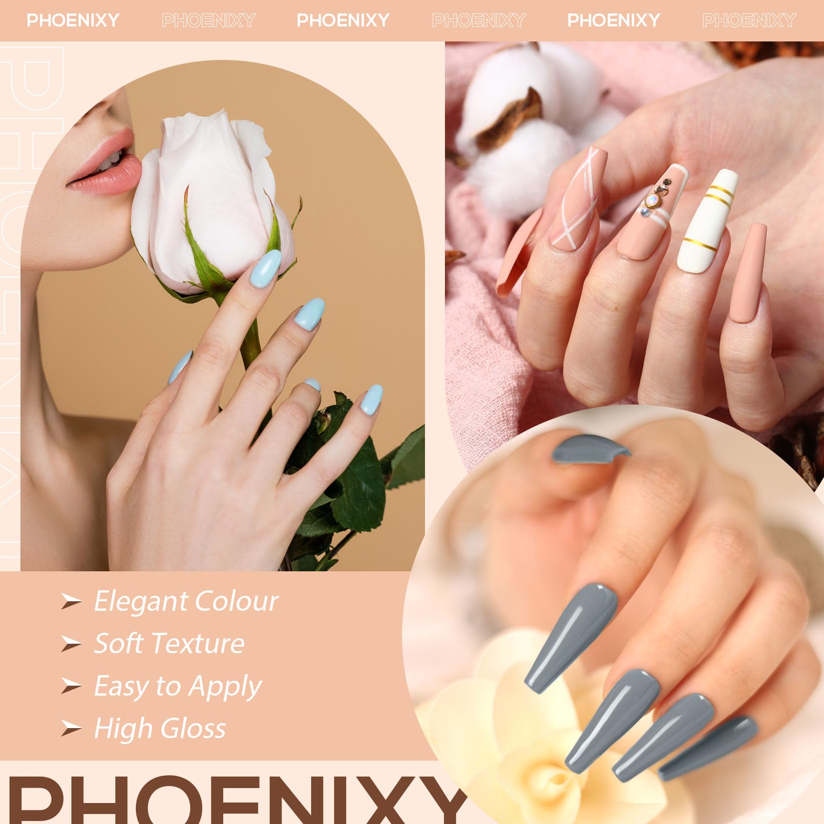 Phoenixy Gel Nail Polish Set - 50pcs UV Nail Polishes 7ml Nail Varnish with Base Top Matte Glitter Coat Gel Polish Set Nail Varnish Sets Gift for Women