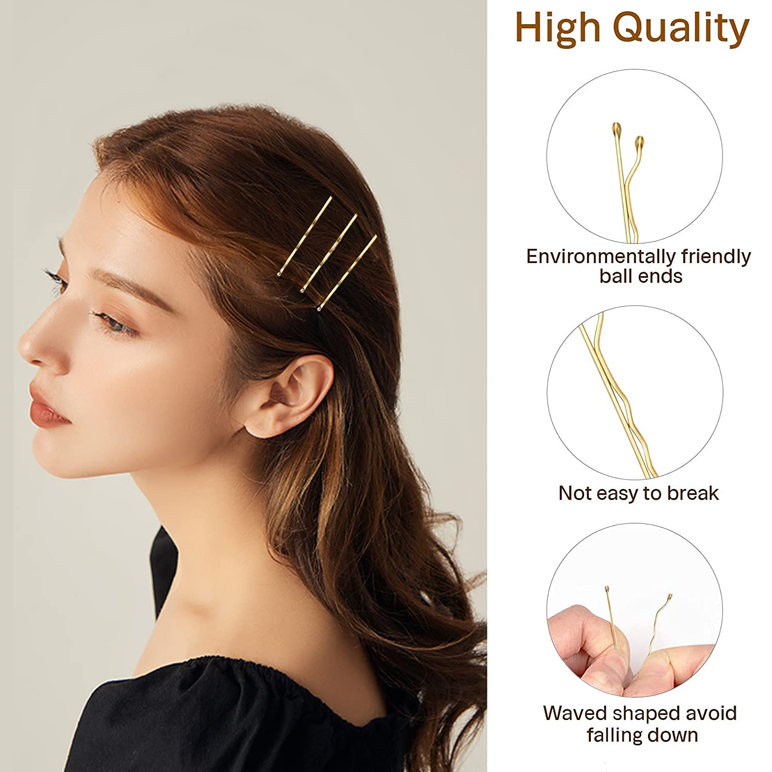 150 PCS Bobby Pins, 2 Inch Hair Clips for Women's Hair Styling with Storage Box (Black, Blonde, Brown)