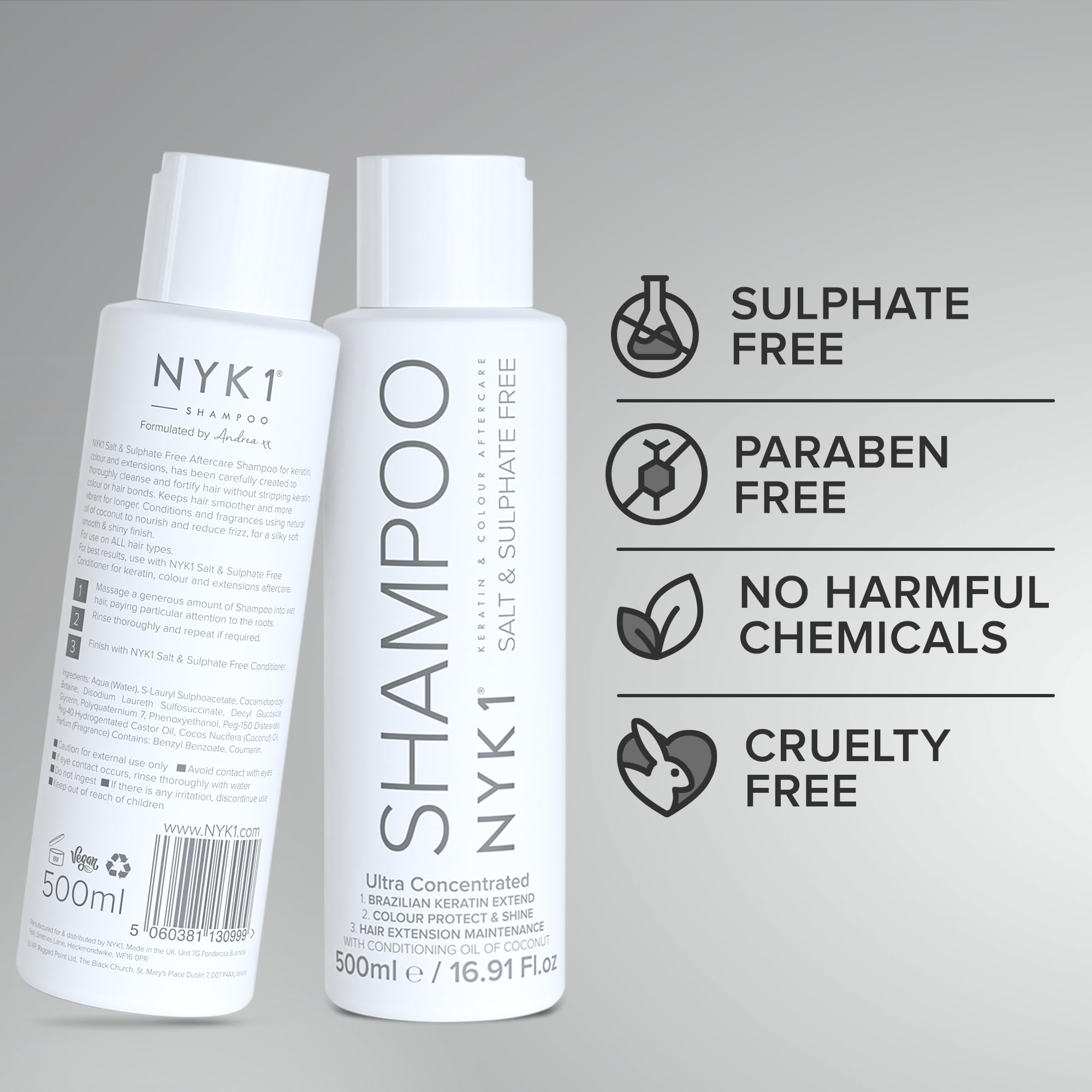 SALT AND SULPHATE FREE SHAMPOO (500ml) for use AFTER KERATIN TREATMENTS and for COLOUR TREATED HAIR Organic Aftercare for Men and Women. No Salt, Sulphate or Sodium