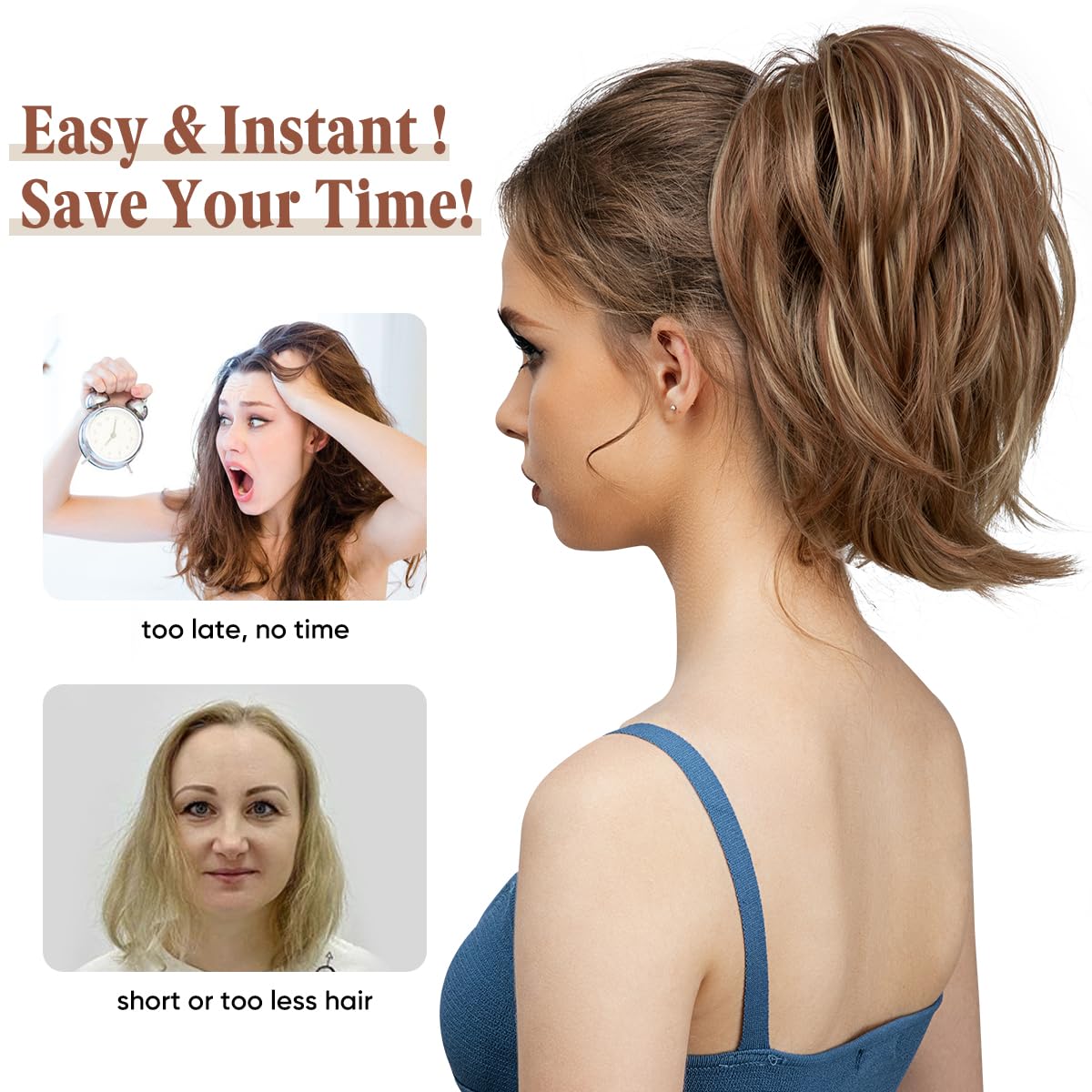 CJL HAIR Claw Clip Short Ponytail Hair Extensions DIY Bendable Metals Messy Bun Hair Piece for Wonen Straight Synthetic Fake Hairpieces Dirty Blonde