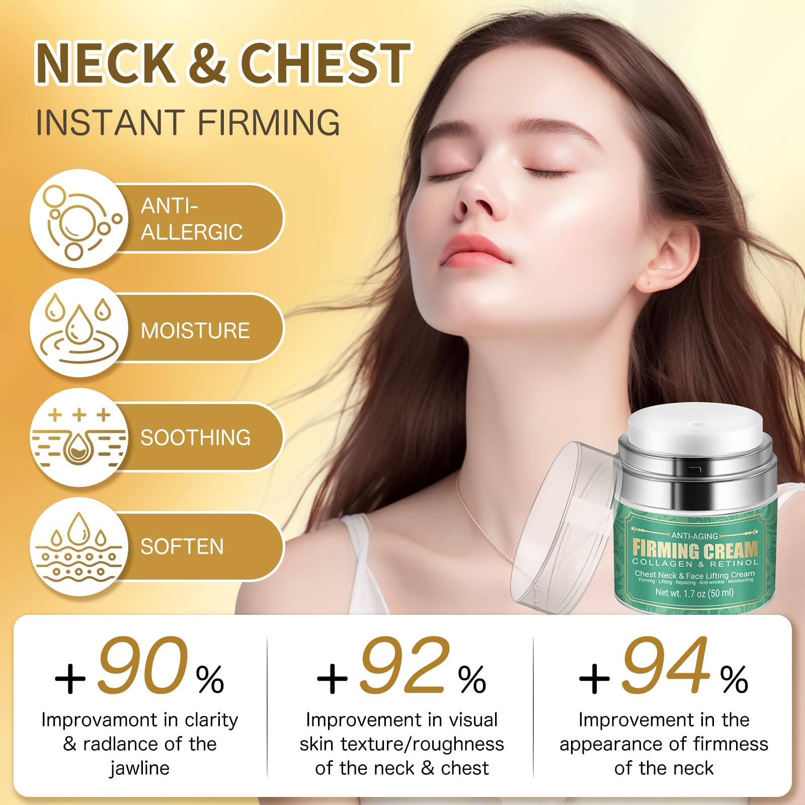 Anti Aging Firming Neck Cream - Anti Wrinkle Collagen Cream, Face Moisturizer Retinol Cream, Chest Neck & Face Cream Repairing|Lifting|Moisturzing Skin Care for Men | Women(1.7 OZ)