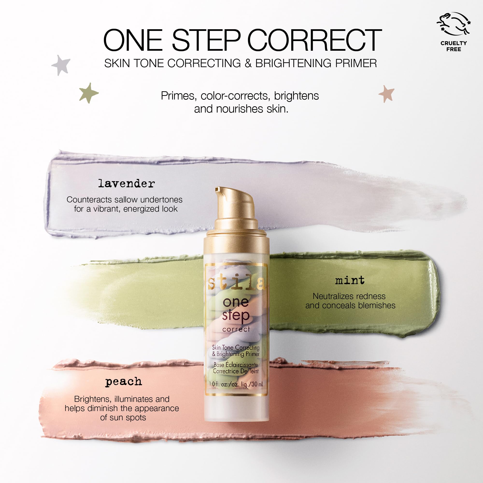 stila One Step, Color Corrector & Brightening Primer Facial Serum to Even Skin Tone, Moisturize & Hydrate, Oil-Free Makeup 1 Fl. Oz.