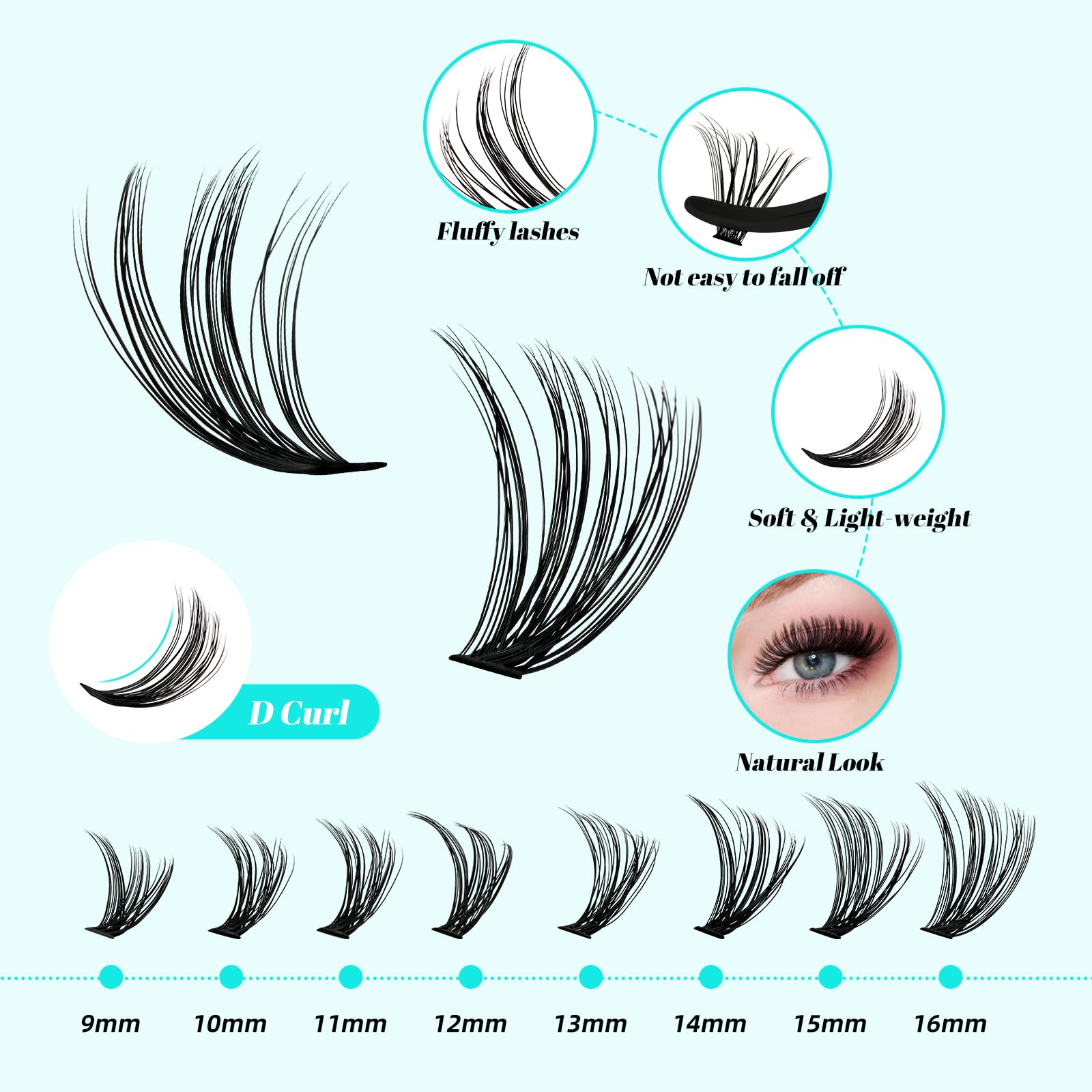 Lash Extension Kit 320Pcs,DIY Individual Lashes Clusters Kit,Lash Bond And Seal,Lash Remover For Eyelashes Extensions,Lash Applicator Tool For False Eyelash Cluster Kit At Home(3040D,D-Mix9-16mm Kit)