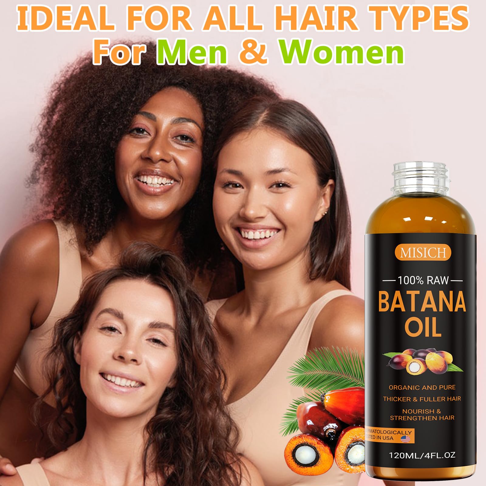 MISICH Raw Batana Oil for Hair Growth, 100% Natural Organic Botana Oil for Men & Women, Dr Sebi Approved, Pure, Unrefined, Enhances Thickness, Prevent Hair Loss