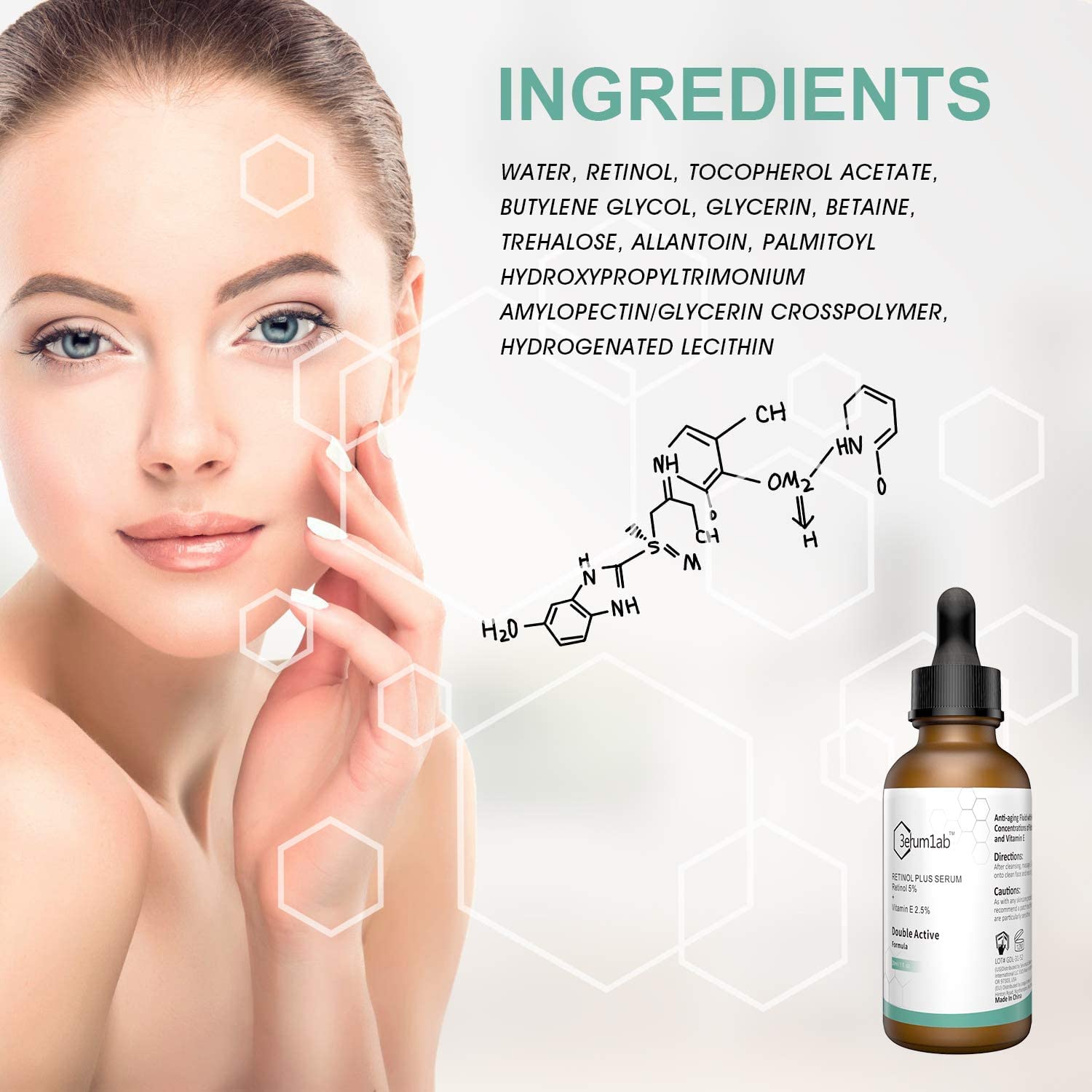 Retinol Serum High Strength for Face and Skin, Unique Double Active Ingredients of 5% Retinol & 2.5% Vitamin E, Outstanding Synthetic Effect to Reduce Wrinkle, and Dark Circle (Retinol Serum)