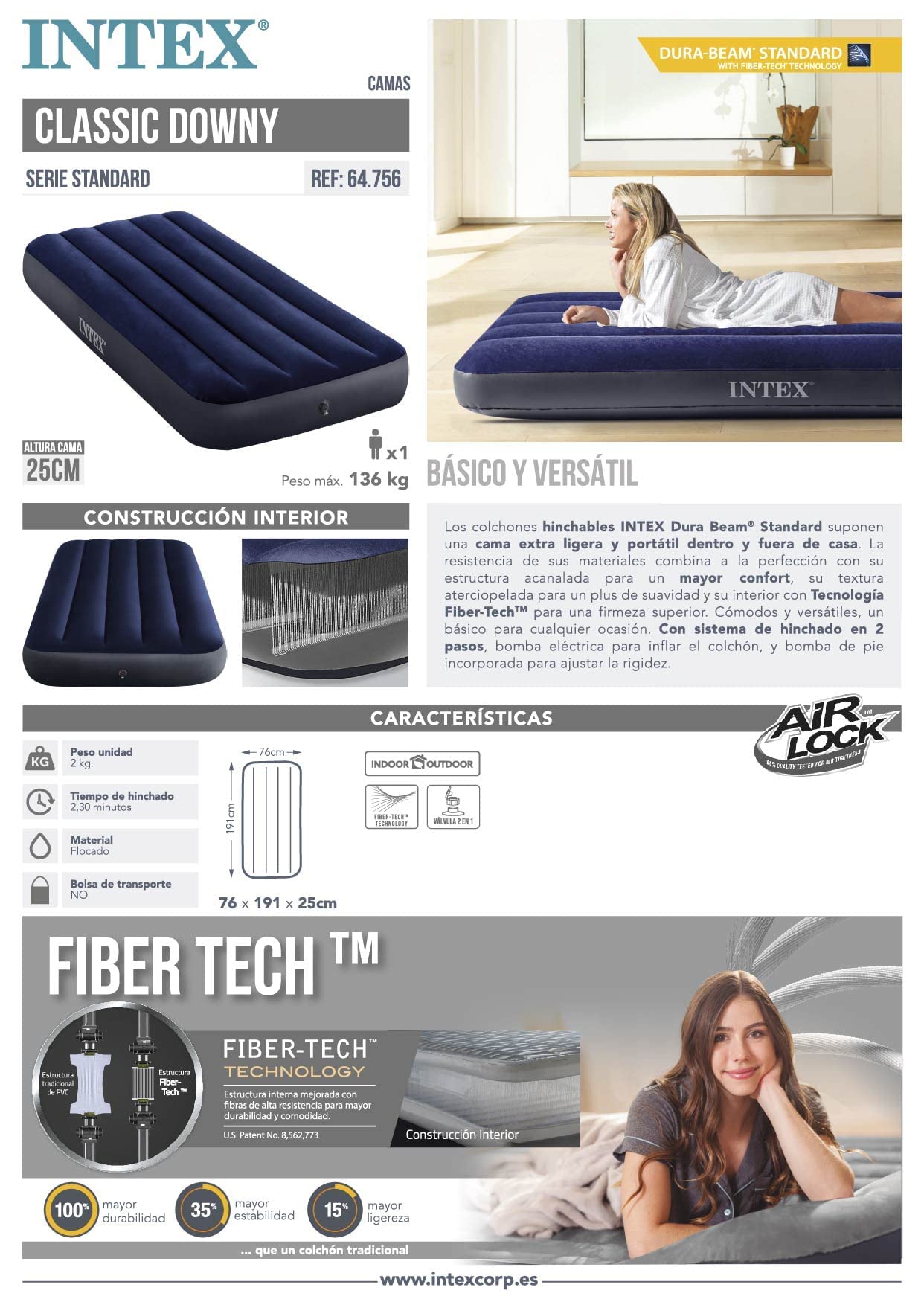 Intex Air Bed, 64756, Colorful, 191 x 76 x 25 cm
