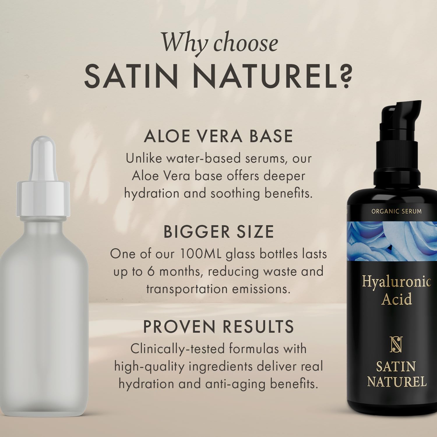 Satin Naturel Hyaluronic Acid Serum for Face 100ml, Face Skincare for a Rejuvenated Skin - Collagen Serum with Organic Aloe Vera for Sensitive Skin - Vegan Skin Care