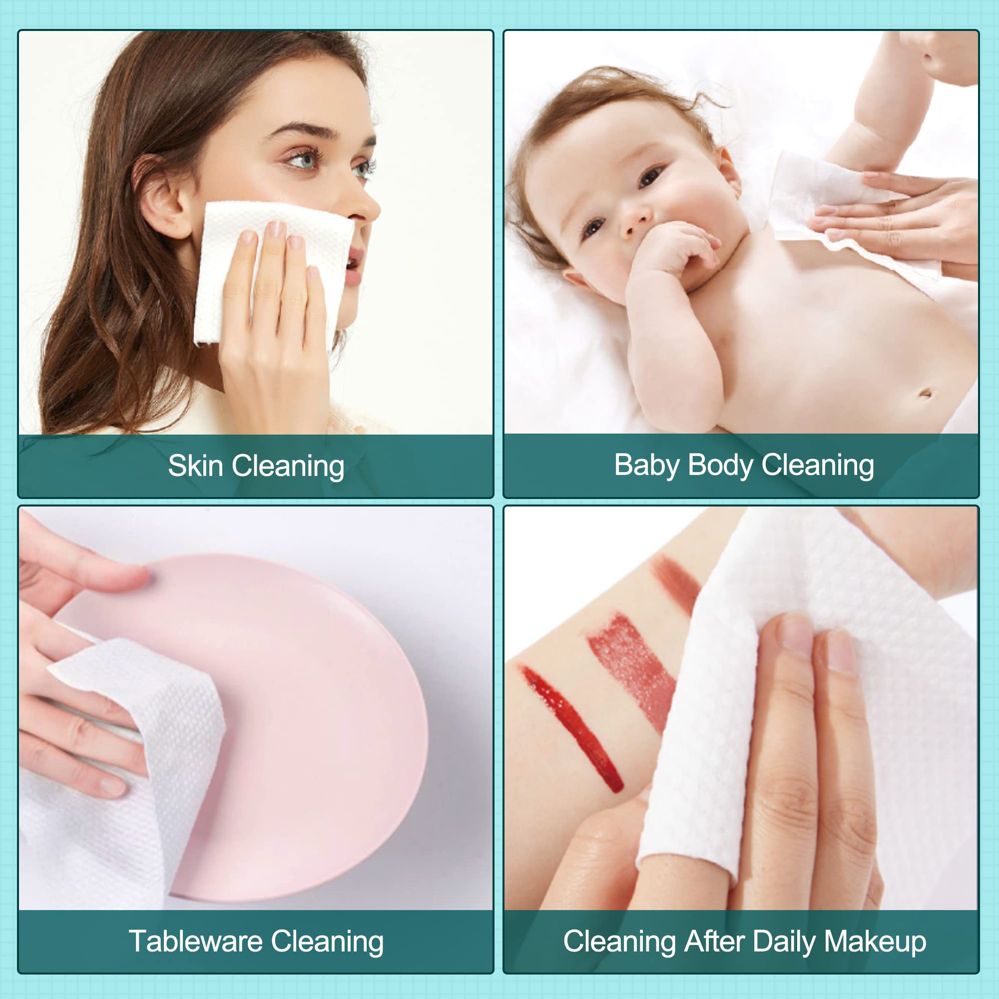 Disposable Dry Wipes for Adult Personal Care, Large, Softer & Thicker Wet and Dry Use, Makeup Remover Wipes Multipack, Biodegradable, Chemical-Free, Sensitive Skin, Travel Wipes (Pack of 1-180 Pieces)