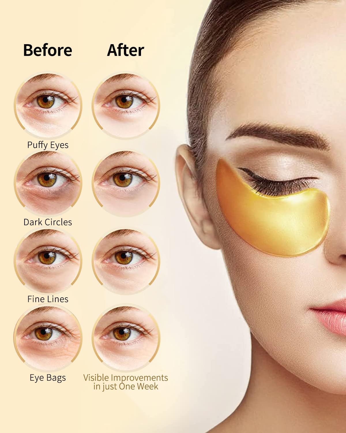 Under Eye Patches (48 Pairs) - 24K Gold Eye Masks Skincare Enriched with Abundant Collagen, hyaluronic acid, anti-aging self care eye gel pads for puffy eyes, dark circles and eye bags,wrinkle patches