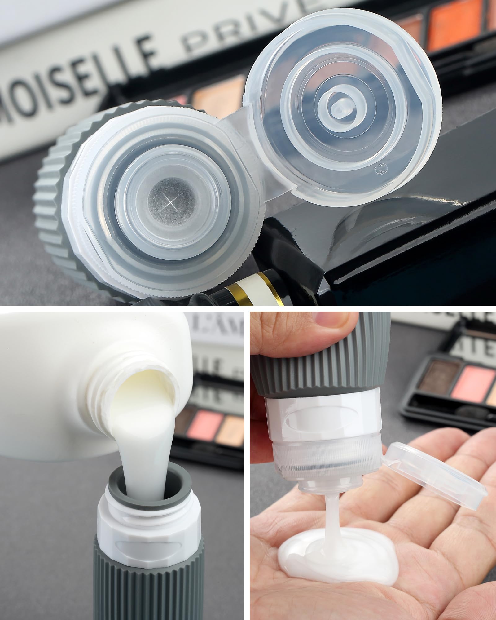 Gemice Travel Bottles - 8pcs TSA Approved Silicone Squeezable Toiletries Containers, 90ml, Clear Bag, Leak Proof