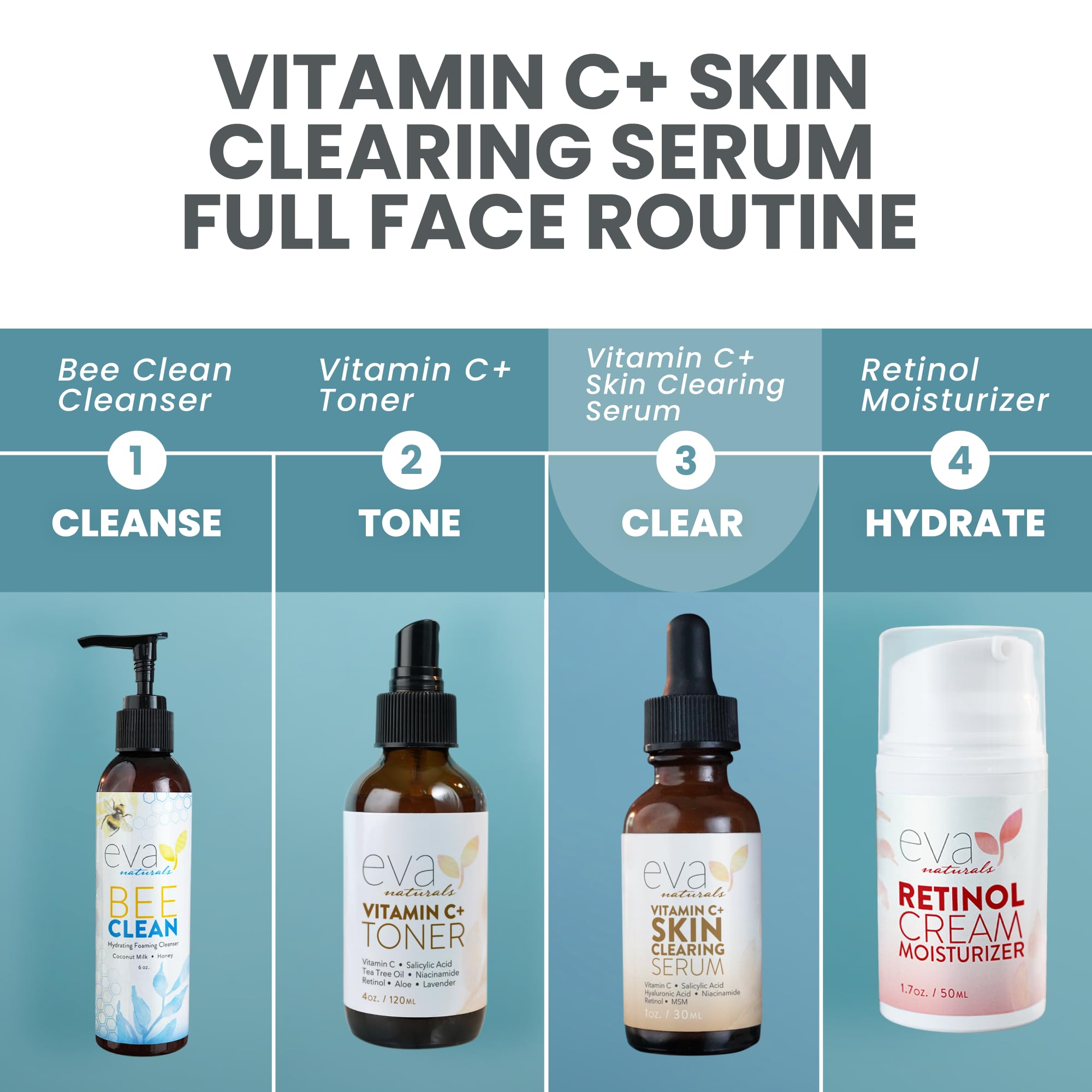 Vitamin C Plus Skin Clearing Serum With Hyaluronic Acid Serum, Retinol, Organic Aloe, Vitamin C Serum for Face - Anti-Aging Serum for Face, Acne Serum for Brightening and Dark Spots (30 ml)