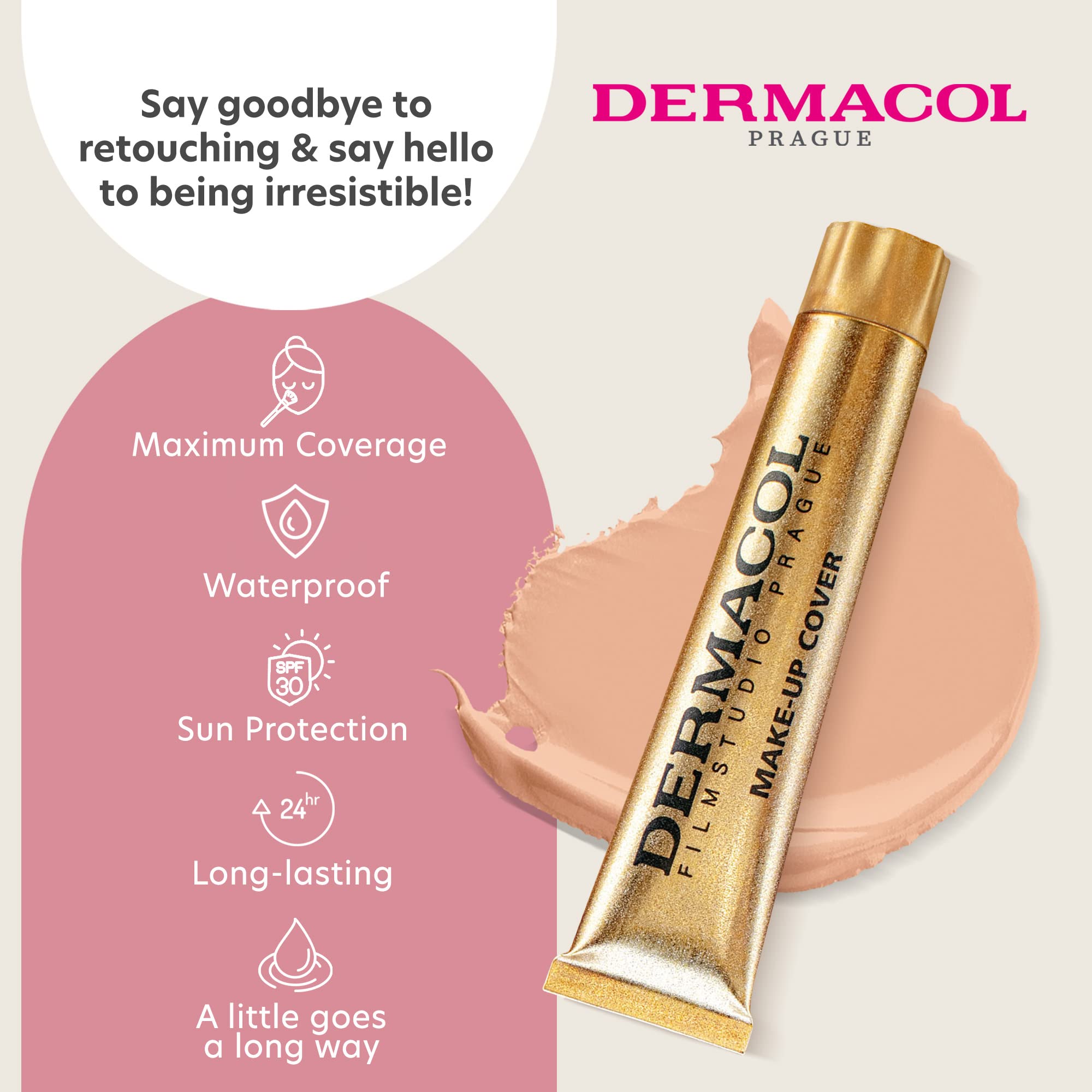 Dermacol - Full Coverage Matte Foundation with SPF 30, Waterproof Foundation for Oily Skin, Acne, & Under Eye Bags, Long-Lasting Makeup, 30g - Shade 207