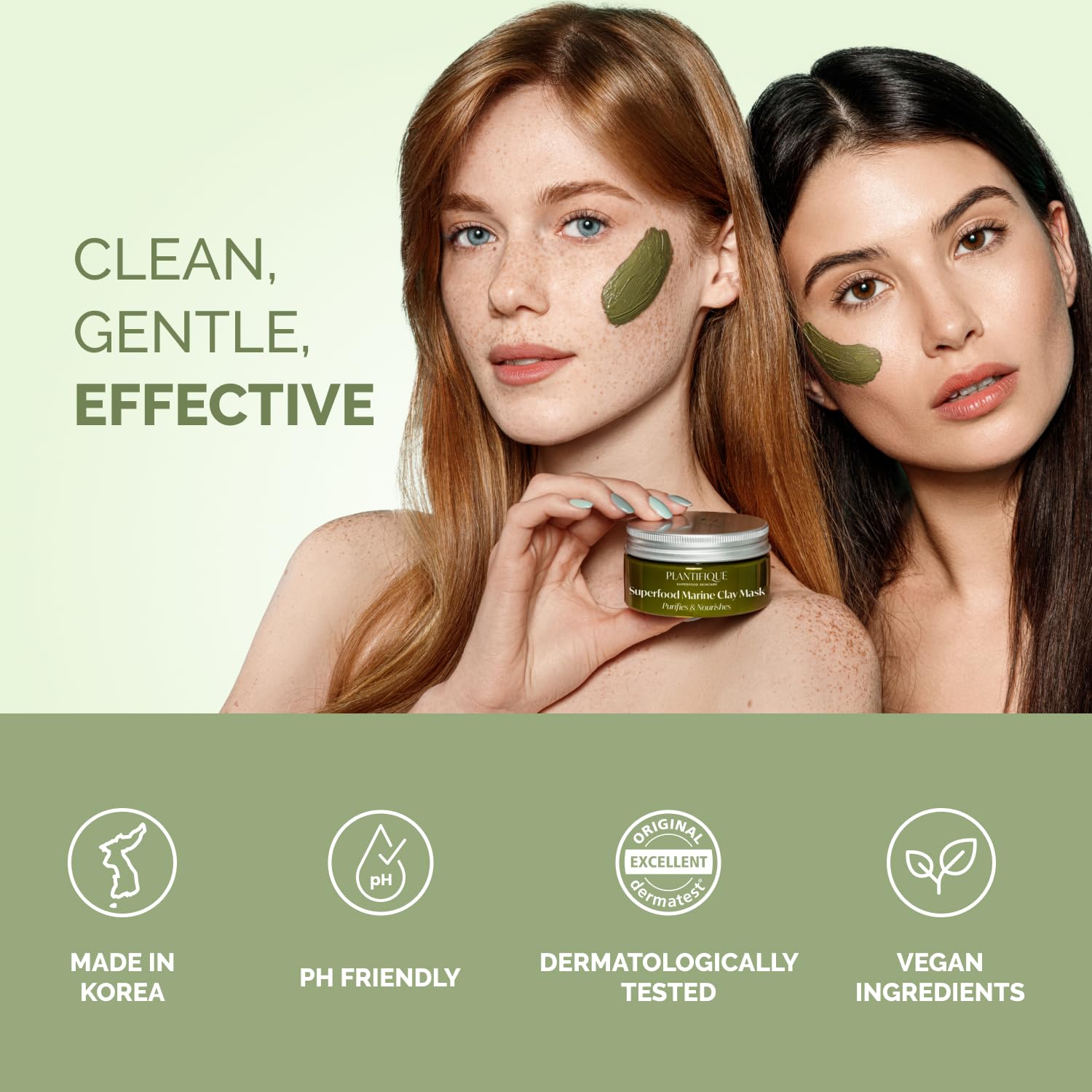Plantifique Korean Skincare Face Mask – Organic Clay Mask with Avocado & Green Tea, Vegan & Dermatologically Tested Mud Mask for Face & Body – 100g/3.4 Oz