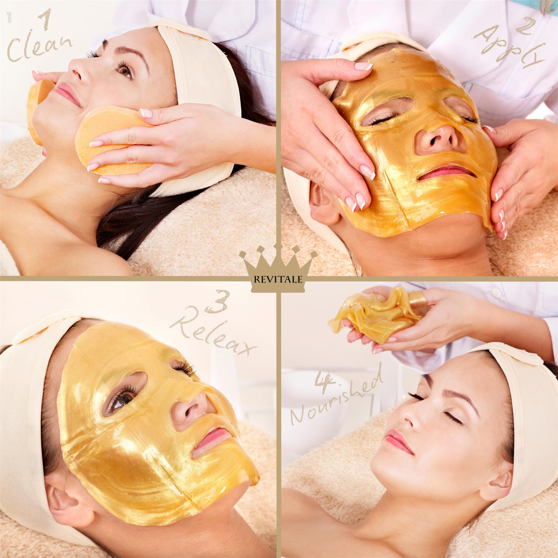 Revitale 24K Gold Face Mask (10 Pack) - Hydrating & Nourishing Sheet with Collagen and Natural Extracts for Radiant, Moisturised Skin