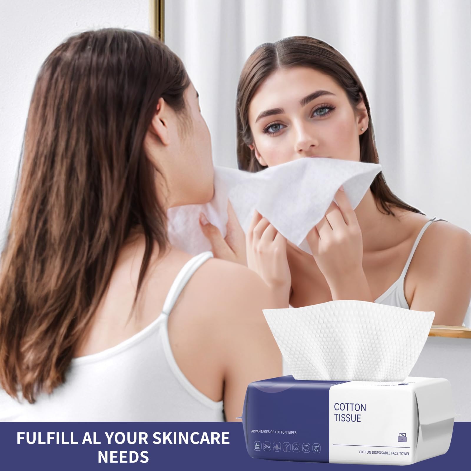 Disposable Face Towel, 200 Count Face Towels for Washing Soft Cotton Dry Wipes Facial Cloths Towelettes for Washing and Drying, Facial Tissue for Cleansing, Skincare and Makeup Remover