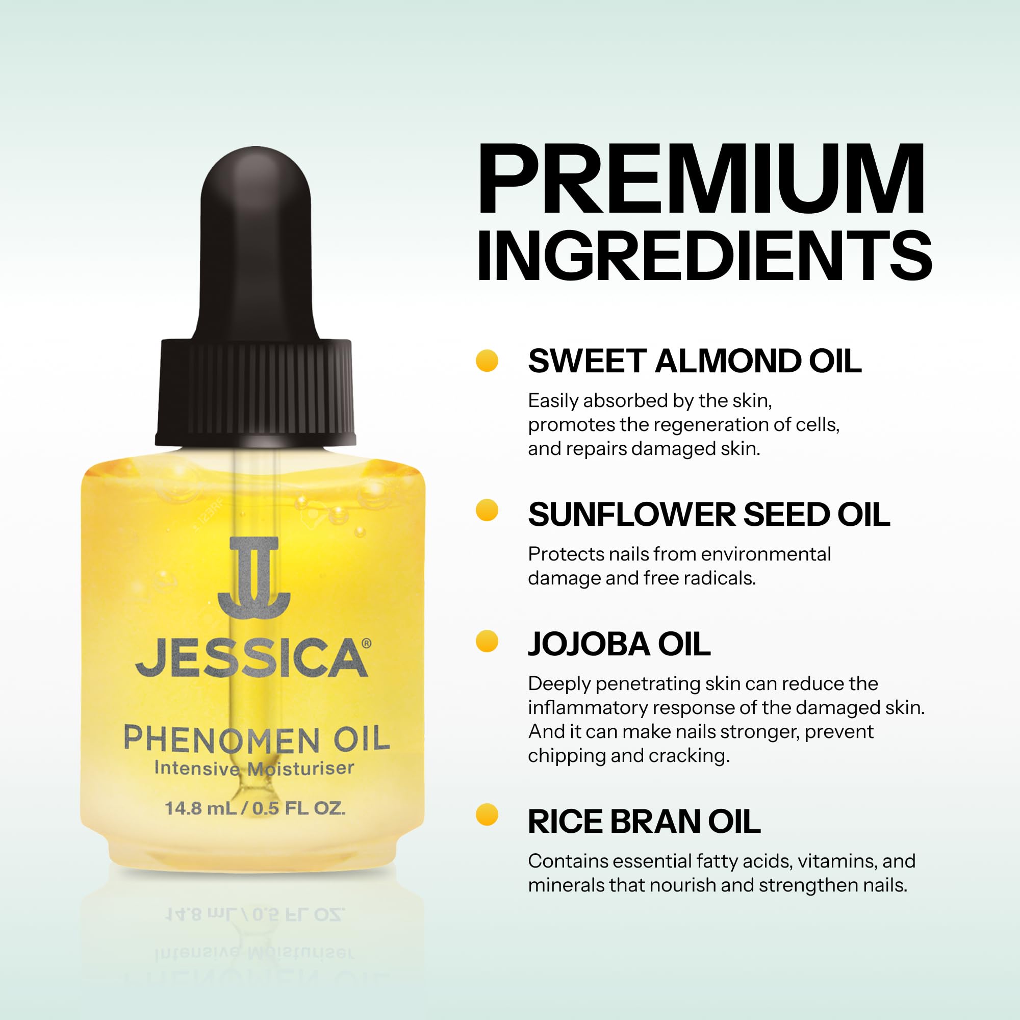 JESSICA Phenomen Cuticle Oil for Nails, Intensive Moisturiser, Natural Jojoba, Almond and Rice Oils, Heals, Rehydrates, 14.8ml