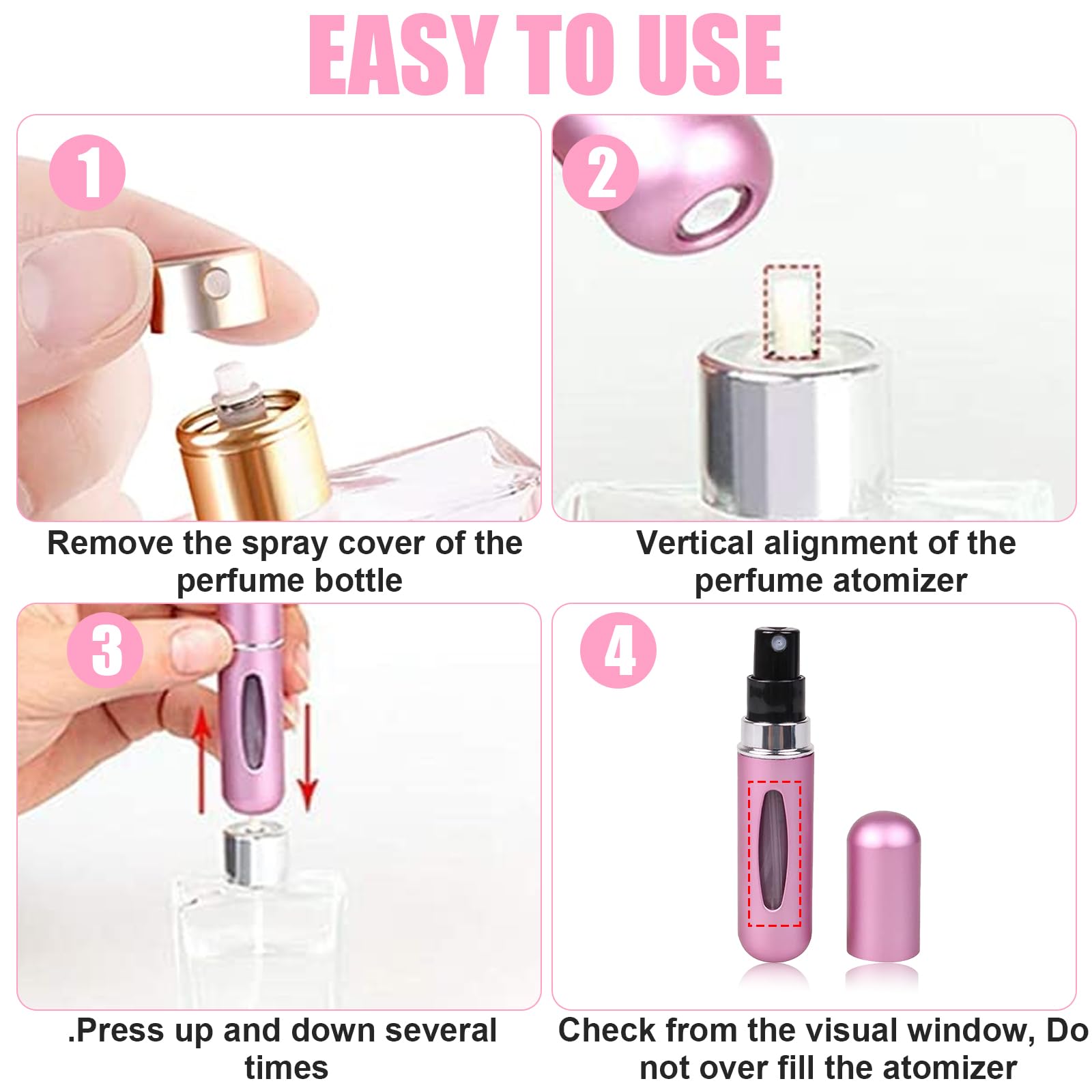 4PCS Perfume Atomizer Bottle, 5ML Travel Perfume Atomiser Refillable Mini Spray Bottles, Portable Atomiser Perfume Spray Bottle Empty Cologne Dispenser for Travel Holiday and Outdoor Activities