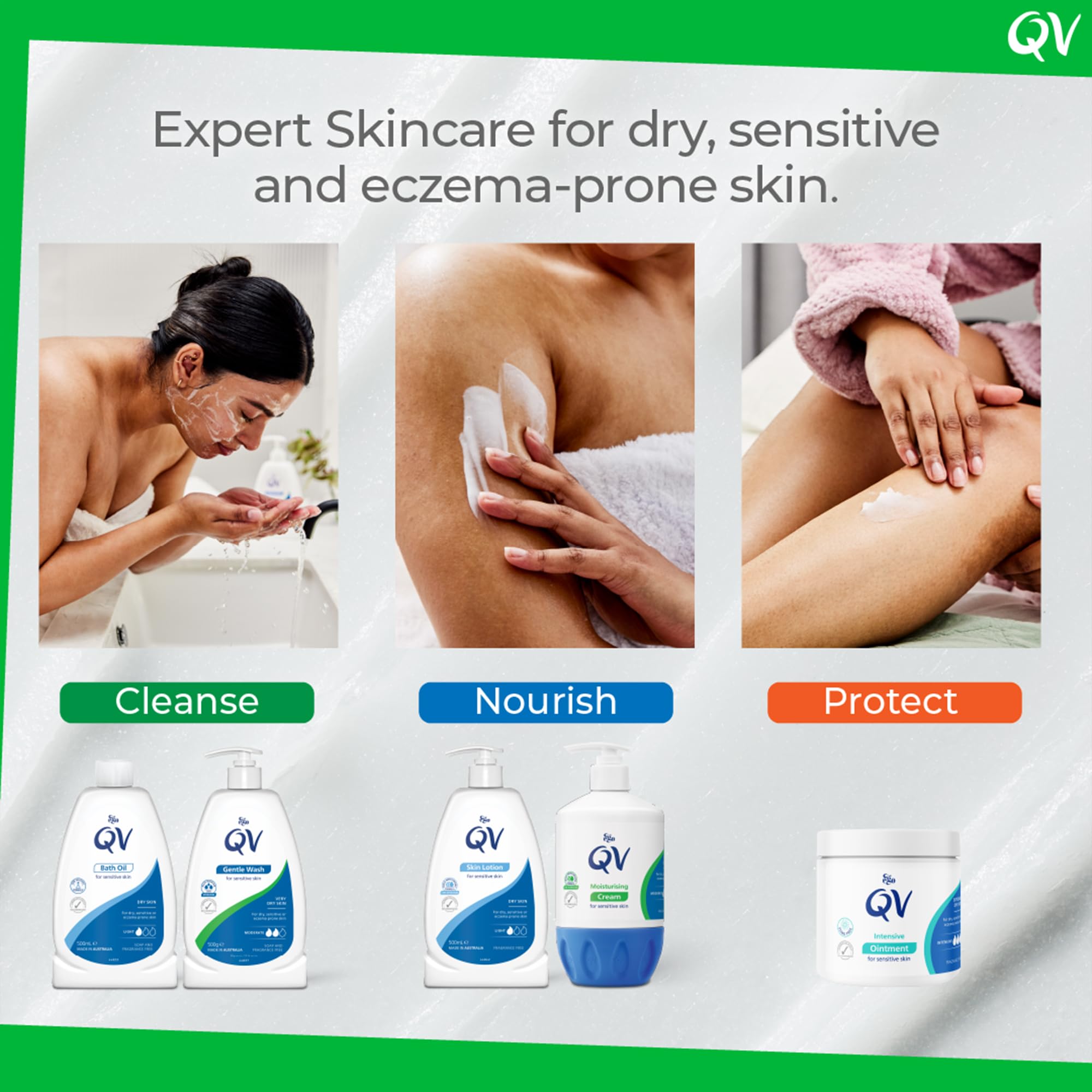 QV Lotion (500ml) Lightweight Hydrating Moisturiser for Dry, Sensitive Skin, Emollient Body Lotion, Fragrance Free, Noncomedogenic Body Cream, Soothing Skin Care for Eczema, Psoriasis, Dermatitis
