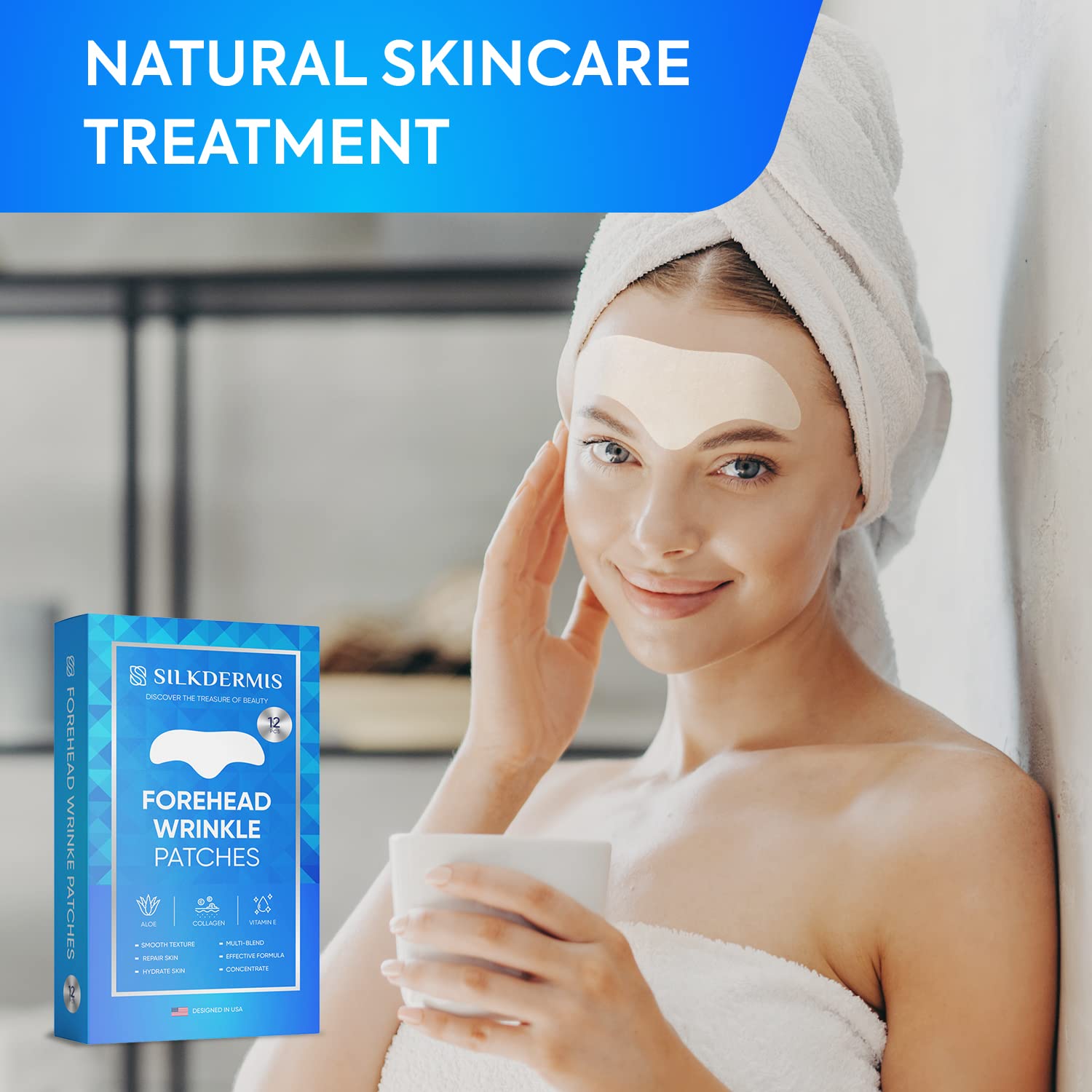 SILKDERMIS Forehead Wrinkle Patches, Moisturising Anti-Ageing Treatment, 12 Pcs
