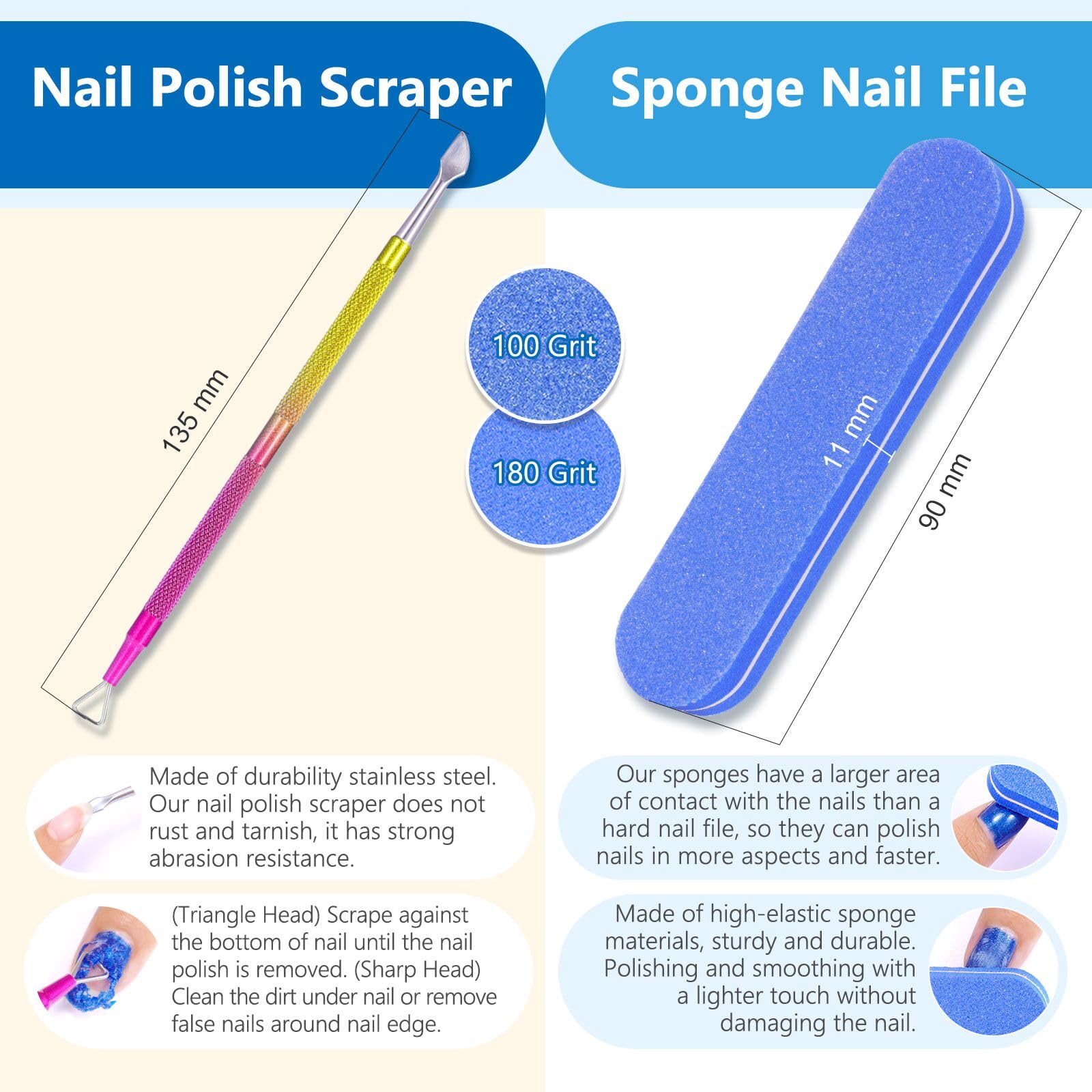 Gel Nail Polish Remover 15 ml with Nail File & Nail Polish Scraper, Professional Gel Remover for Nails, Easily & Quickly Remove Nail Polish in 3-5 Minutes, Doesn't Hurt Nails