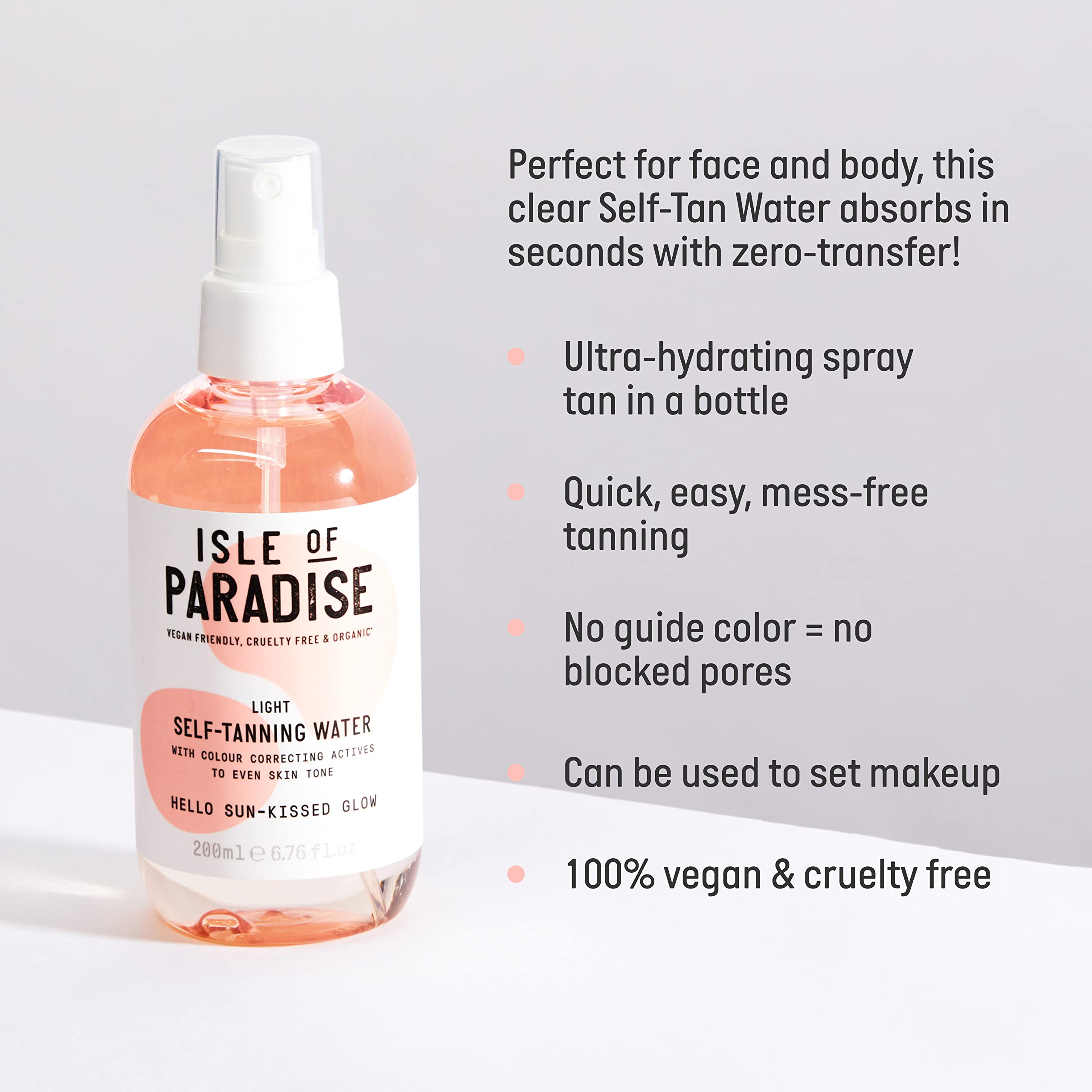 Isle of Paradise Self Tan Water Light (200 ml) Hydrating Self Tanning Water Natural Ingredients & Vegan