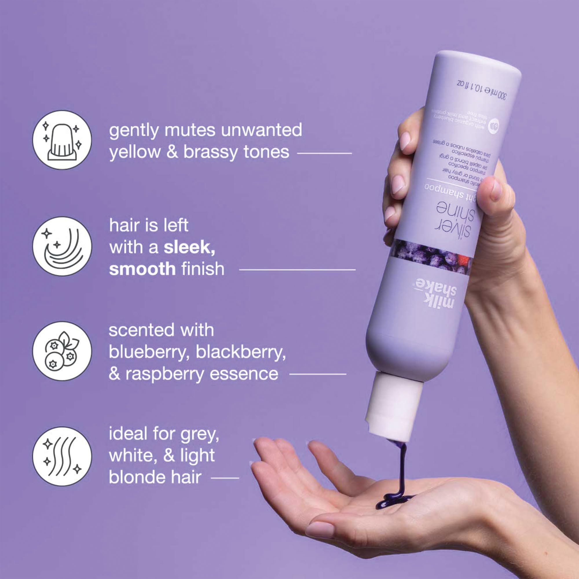 milk_shake | Silver Shine Shampoo 300 ml, Specific Anti-Yellow Delicate Shampoo for Blonde or Grey Hair, with Purple Pigment, Made in Italy