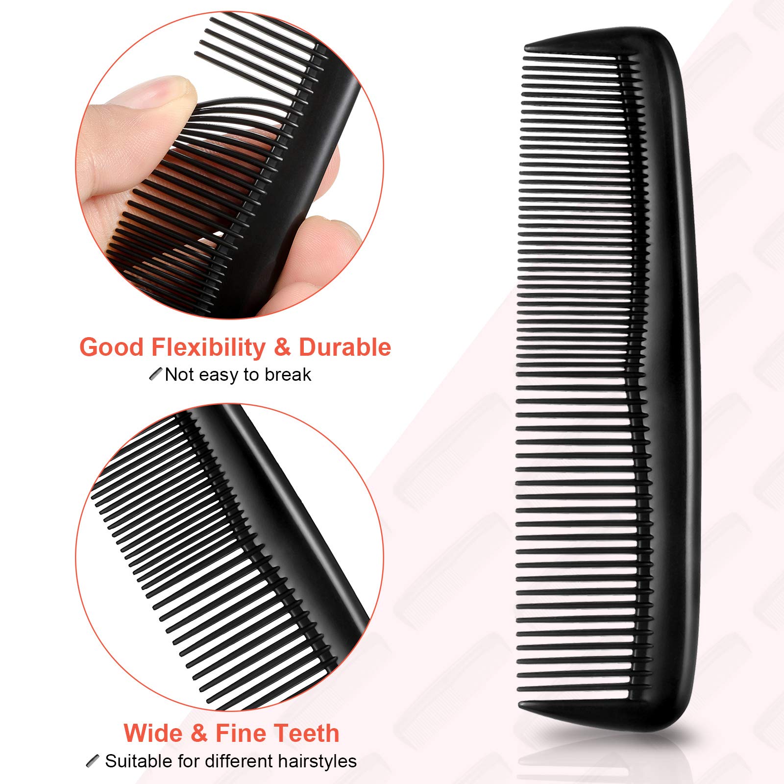 4 Pieces Black Hair Combs Plastic Pocket Combs Fine and Standard Tooth Hair Cutting Comb Fine Dressing Styling Combs Hairdressing Barber Salon Comb for Women Men Hair Care Tool