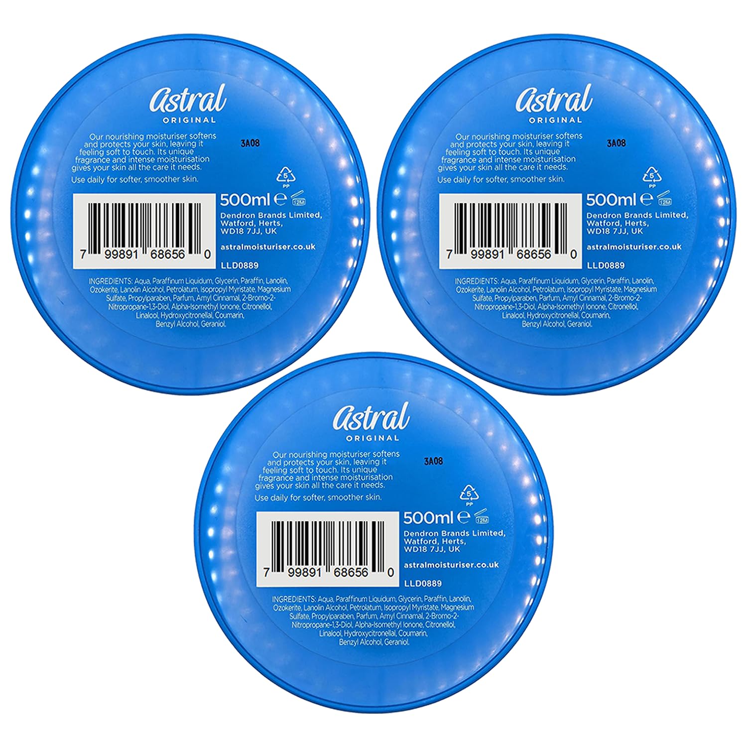 Astral Face & Body Intensive Moisturiser Cream 500ml (Pack of 3)