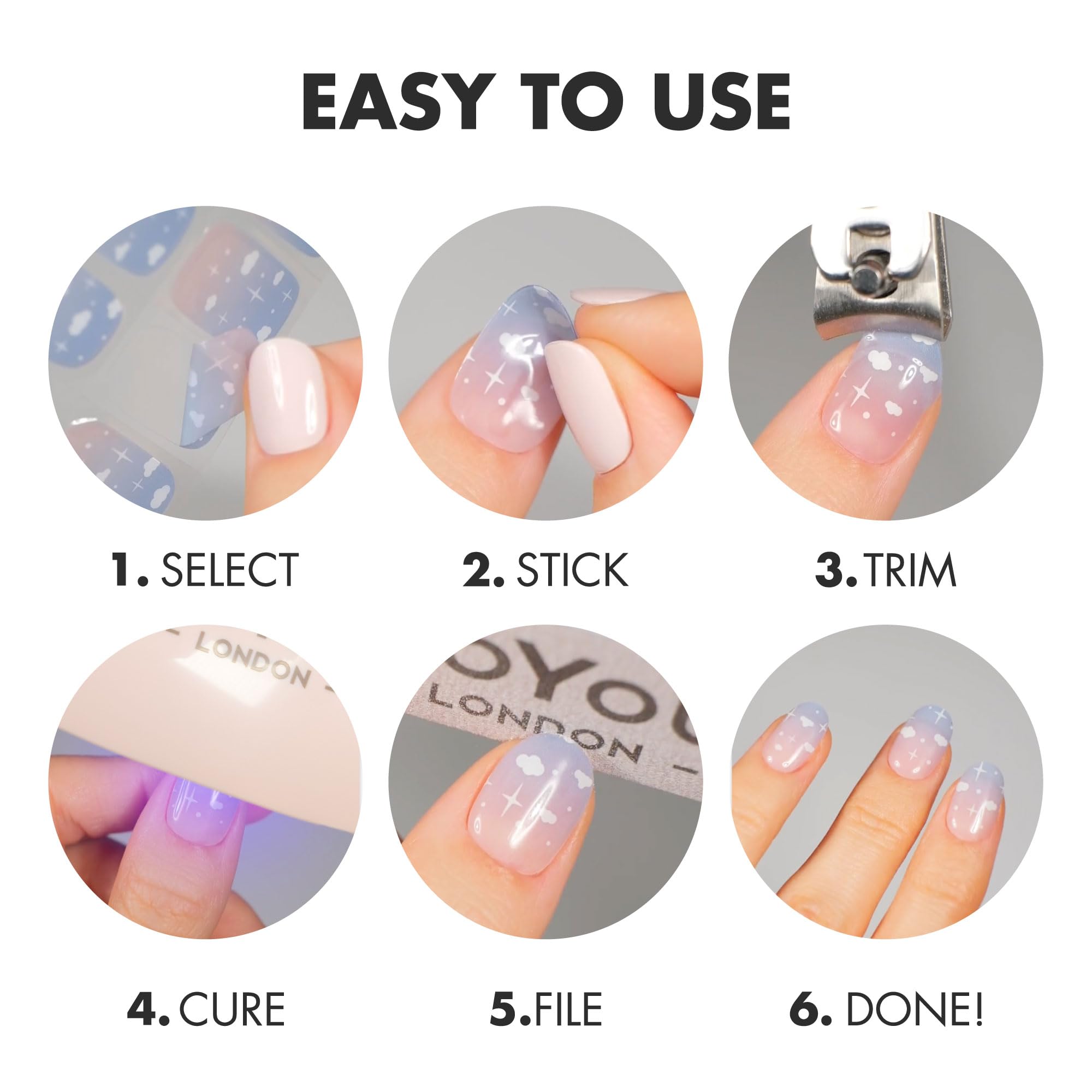 MOYOU LONDON Semi Cured Gel Nail Strips - 20 Pcs. Nail Wraps for Salon-Quality Manicure - Works with Any UV Lamp - Easy to Apply, Trim, & Remove Gel Stickers