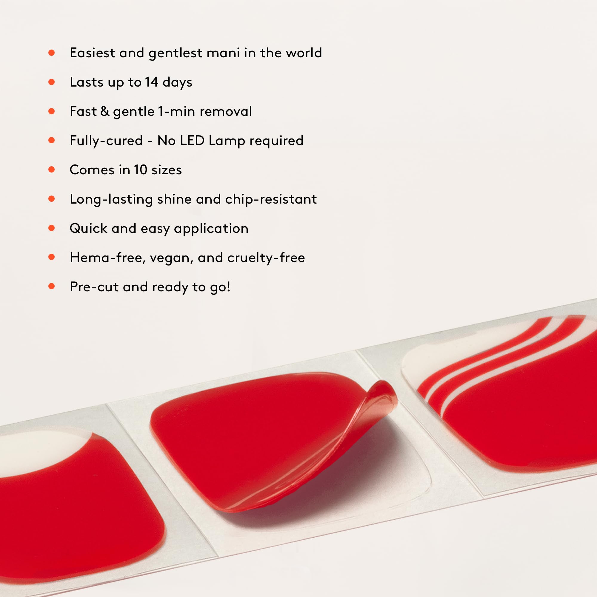 Mylee Gel Nail Wraps – 10 Pre-Cured Gel Stickers for Instant Mani – No Lamp Needed, Chip-Resistant, Glossy Finish, Lasts Up to 14 Days – Easy to Apply, Vegan & Cruelty-Free (0017 - As Red As It Gets)