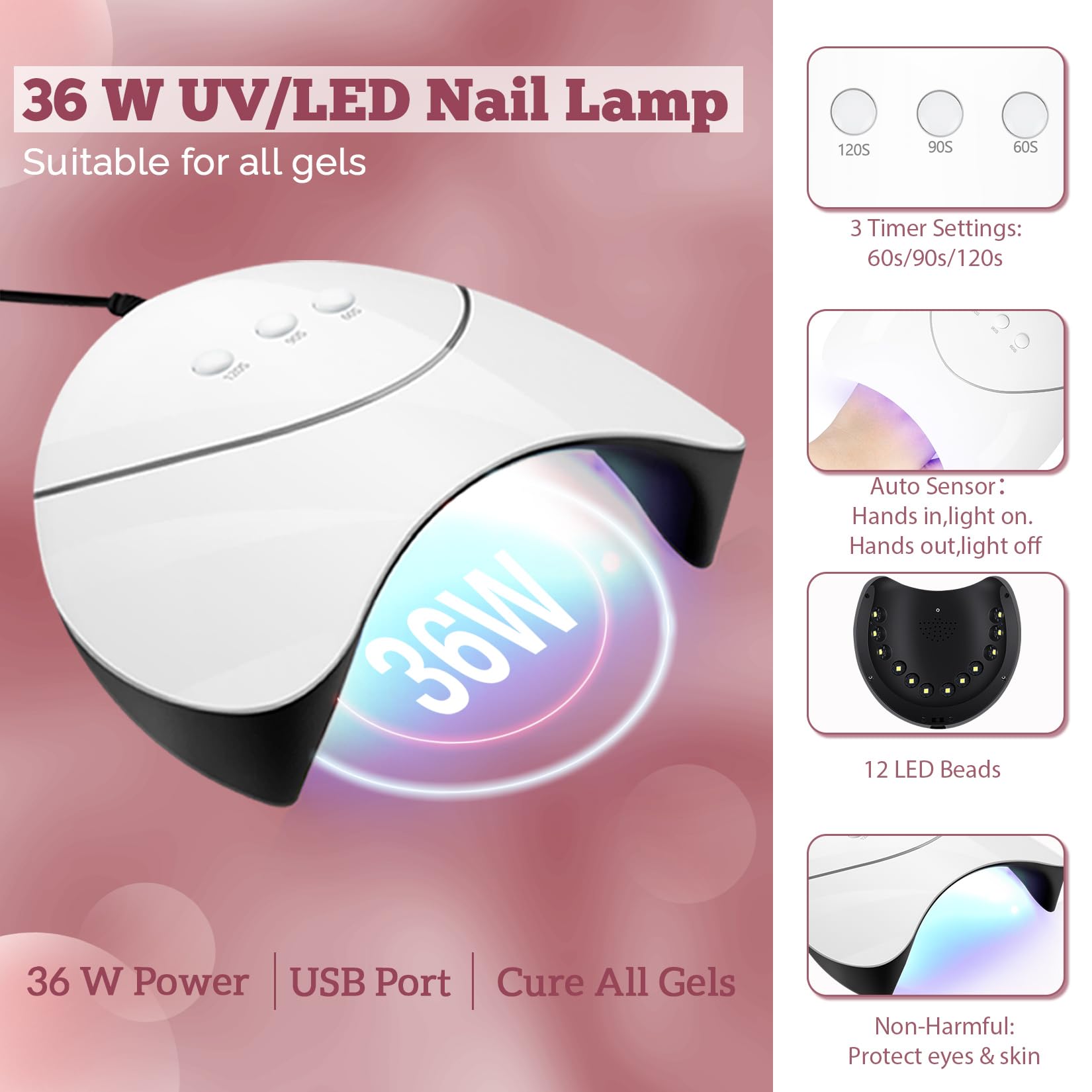 VANREESA Gel Nail Polish Set, 18 Colours Gel Nail Kit with 36W U V Lamp Classic Nude Pink Brown Dark U V Nail Polish Starter Set with Base and Top Coat Manicure Salon Kit DIY at Home Gifts for Women